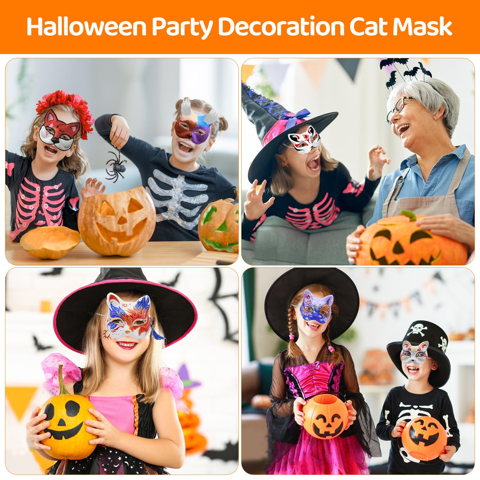 5 Pezzi Maschera Gatto, Therian Mask con Nappe, Campanelle, Pelliccia, Adesivi Cristallo, Maschere Carta Dipinte Mano, Maschera da Gatto Adatto per DIY Halloween Mardi Gras Festa Maschera (Bianco)
