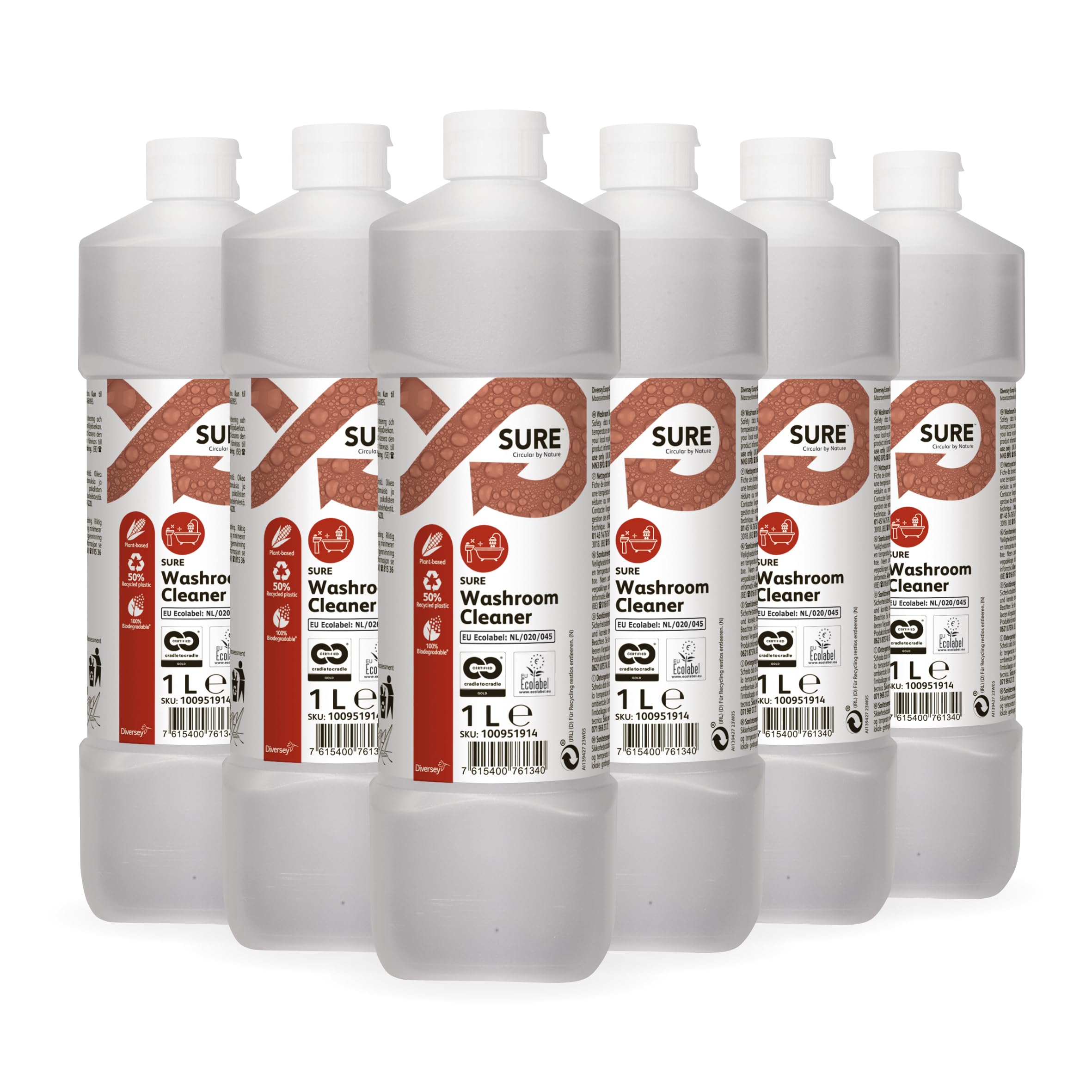 SURE 6 botellas de 1 l de limpiador de baños, concentrado neutro para sanitarios