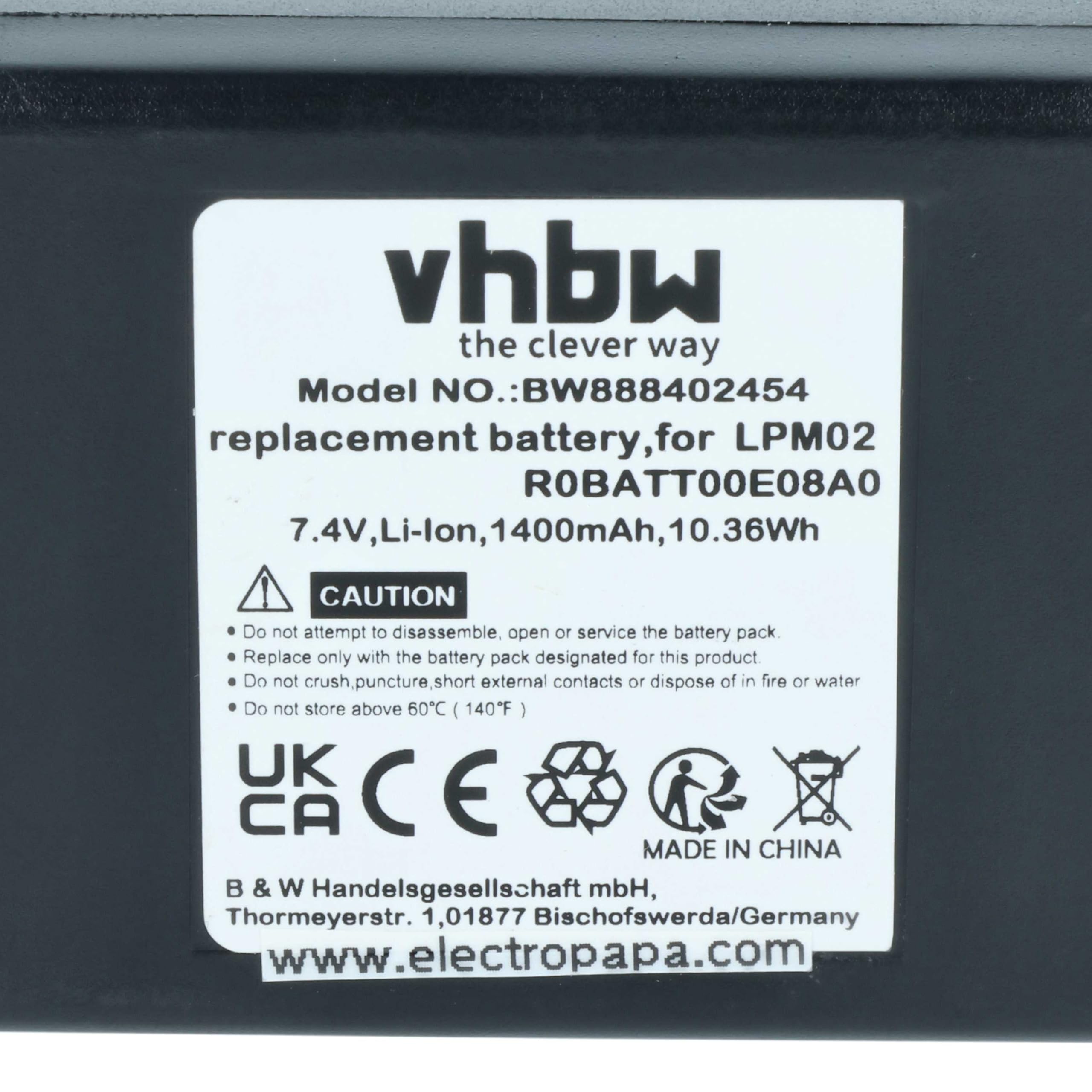 vhbw 2X batería reemplaza Autec R0BATT00E08A0, LPM02 para Mando a Distancia Industrial (1400 mAh, 7,4 V, Li-Ion)
