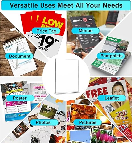 Miniatura 7 de Paquete de 8 soportes acrílicos verticales de 8.5 x 11 pulgadas, soporte de exhibición de menú de mesa en forma de T, multifunción, de plástico de