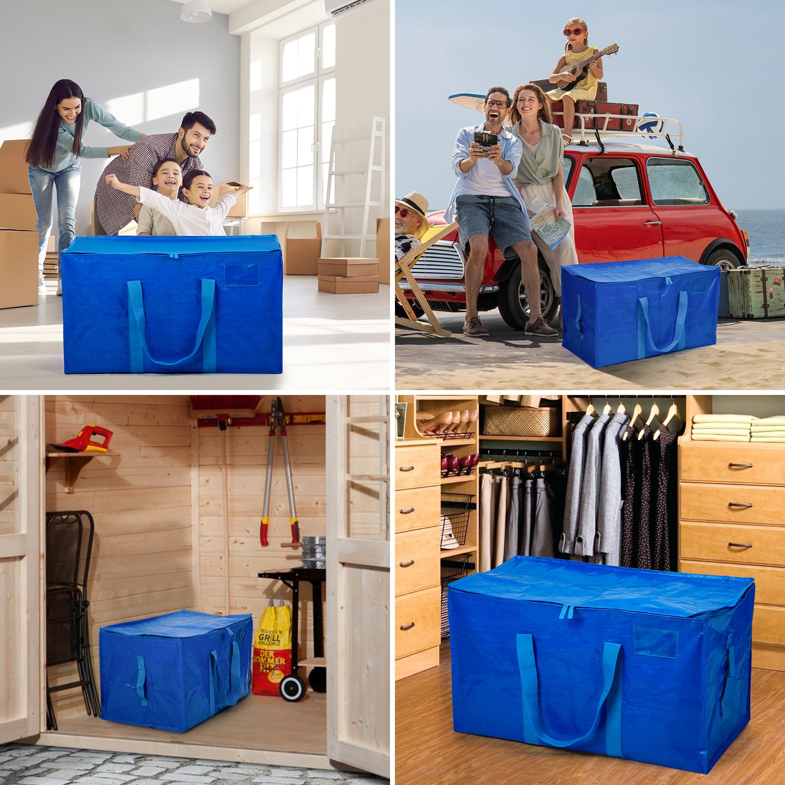 Cinnani Set da 2 Borse di stoccaggio extra large,Borsa Portaoggetti Grande da 90L, Impermeabile con robuste maniglie e cerniere,per traslochi,viaggi,campeggio,attrezzi da giardinaggio,67x35x38cm