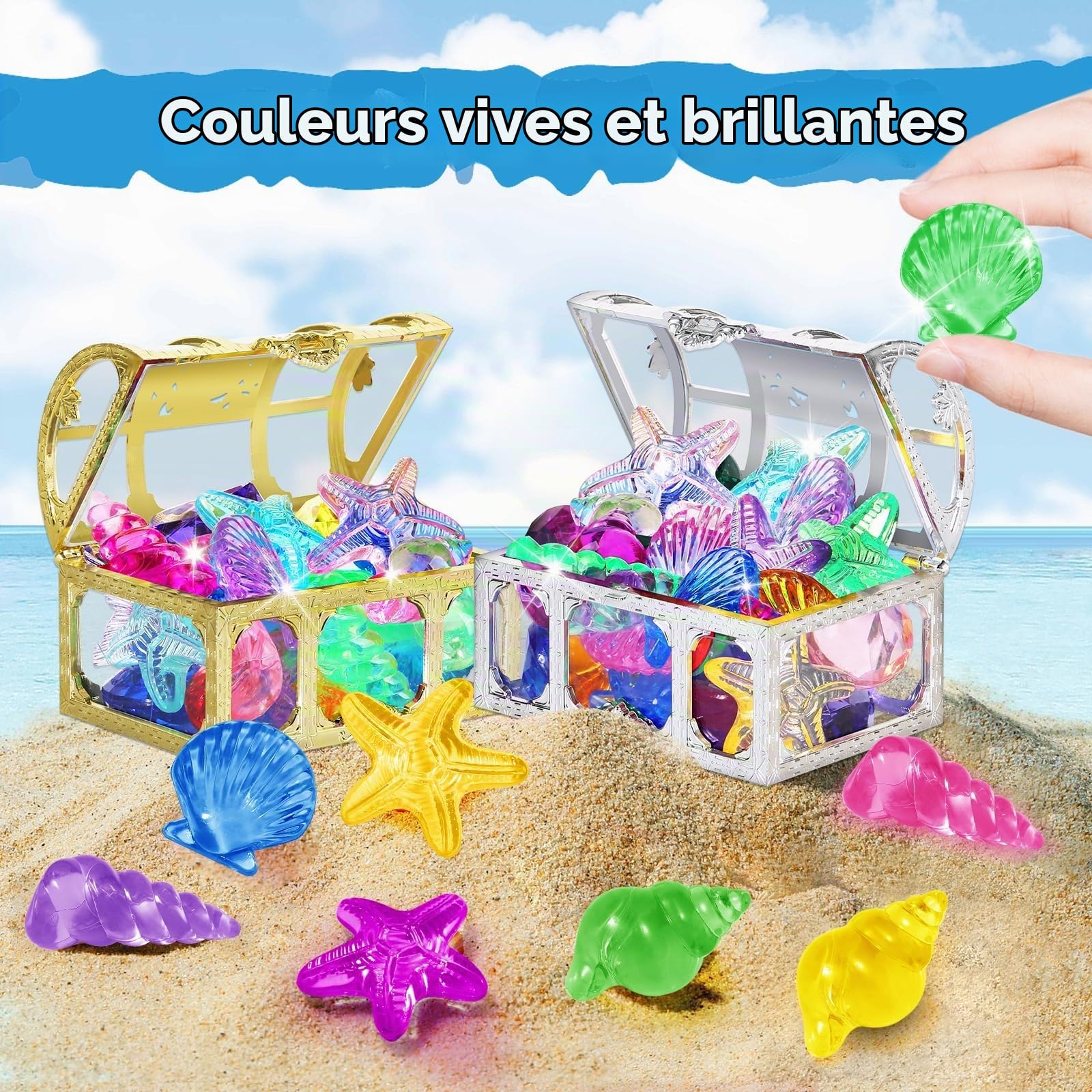 0XBIT Jouet Piscine Sirène, 12 Pièces Jouet Piscine Enfant, Ensemble de Jeux de Piscine, Pierres Précieuses Colorées et Jouets de Sirène, pour Chasse