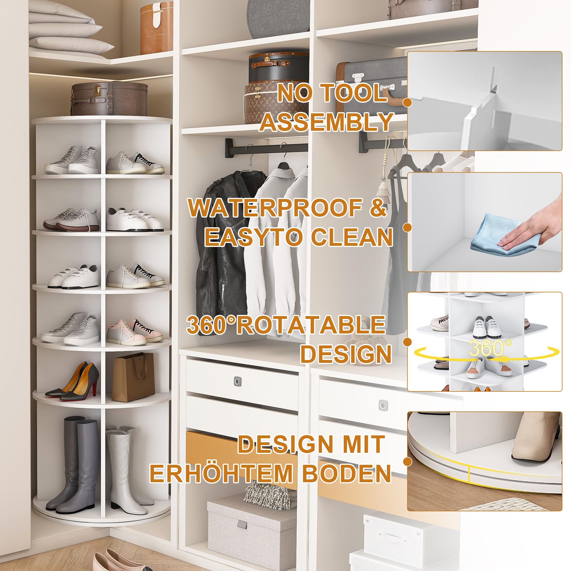Drehbares Schuhregal mit 6 Ebenen, Lazy Susan, drehbares 360-Grad-Schuhregal, Aufbewahrung, rundes Karussell, vertikale Handtasch (161cm, 6)