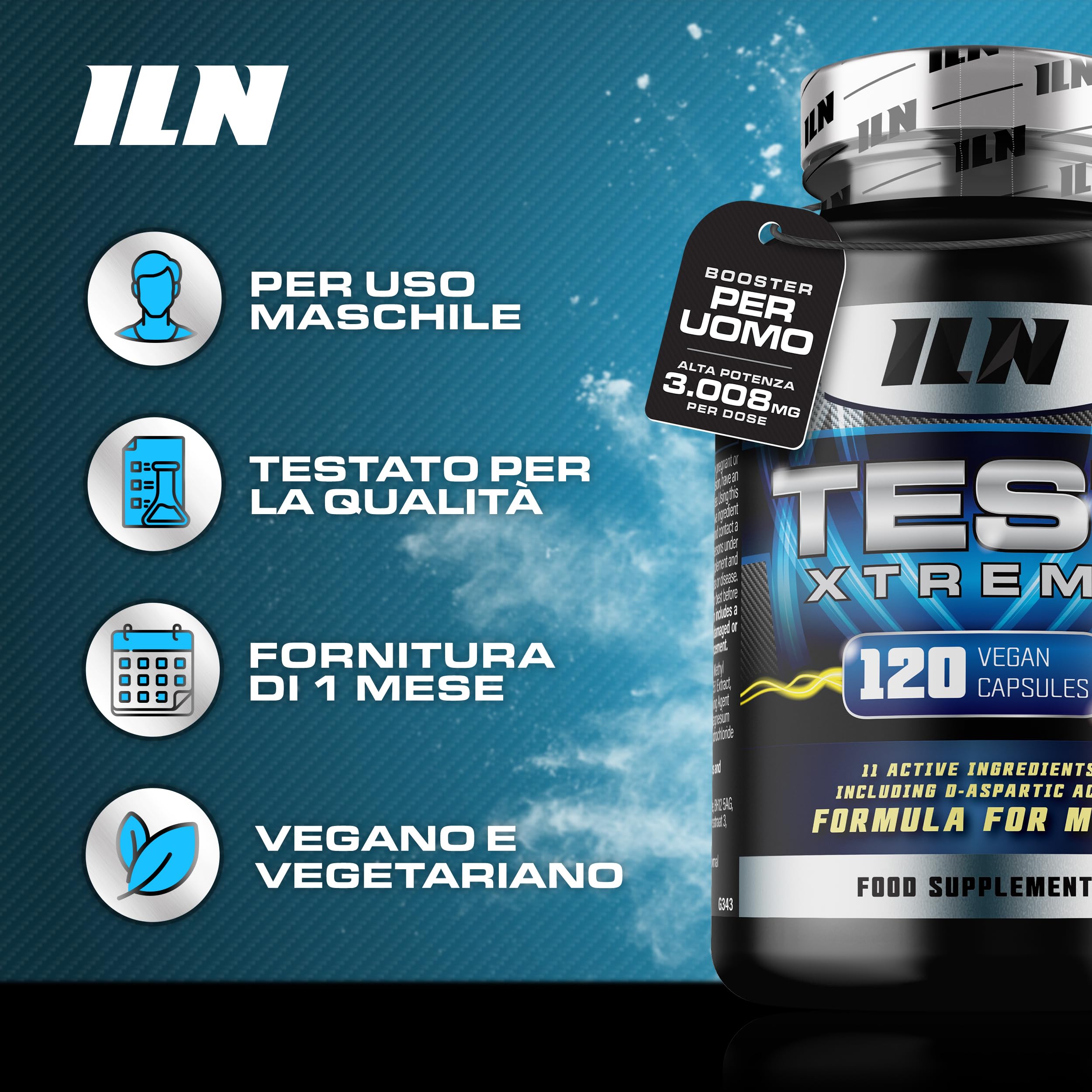 Test Xtreme Booster per Uomo – Integratore Uomo Avanzata con Acido D-Aspatico, Zinco e Magnesio – 120 Capsule Vegane