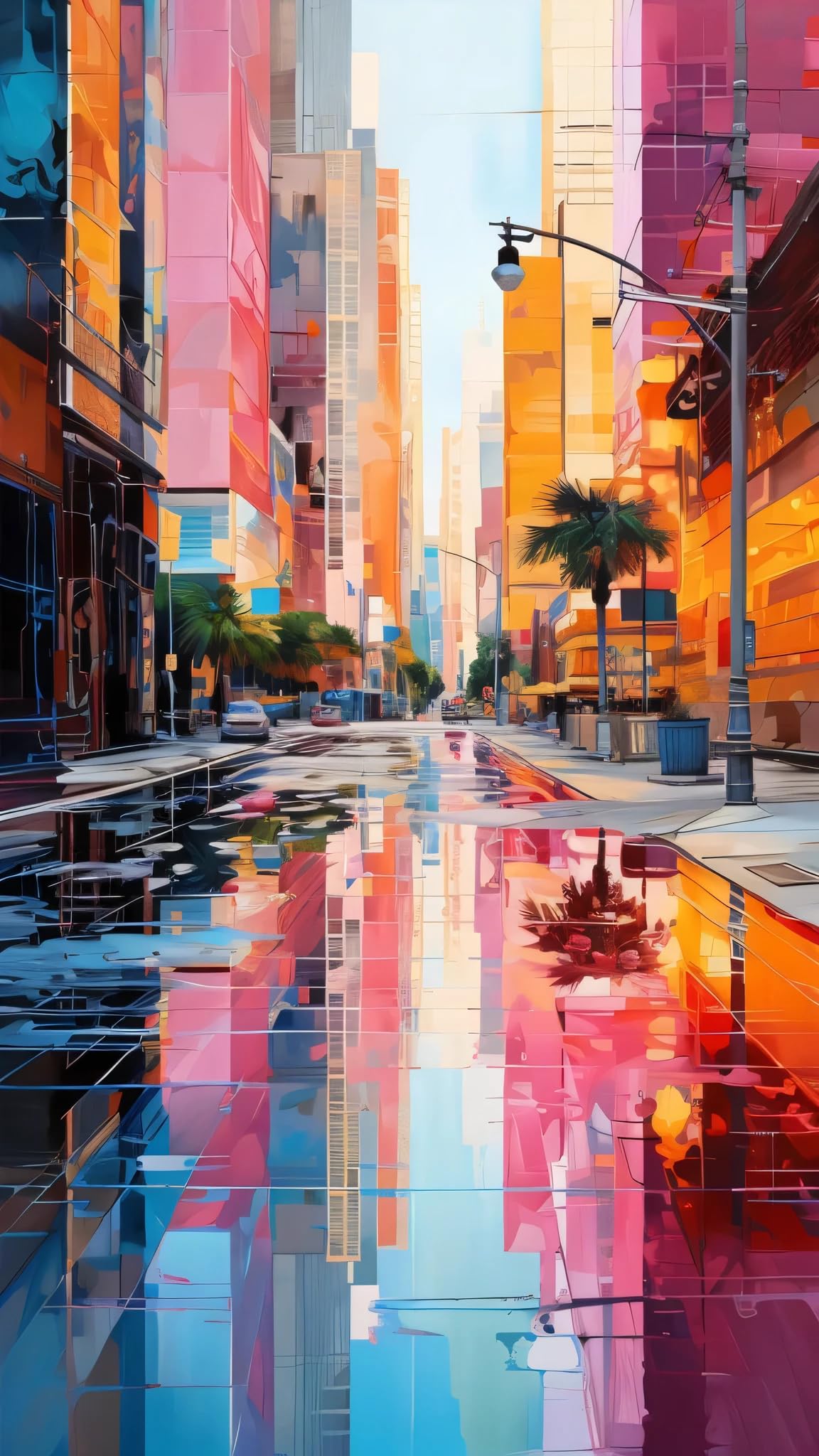 ARTGOTO Paint by Numbers for Adults, Colorful City Street DIY Acrylic Painting Kit, Large 15.7x27.5inch/40x70cm Canvas, Modern Urban Skyline Reflection Wall Decor, No Frame