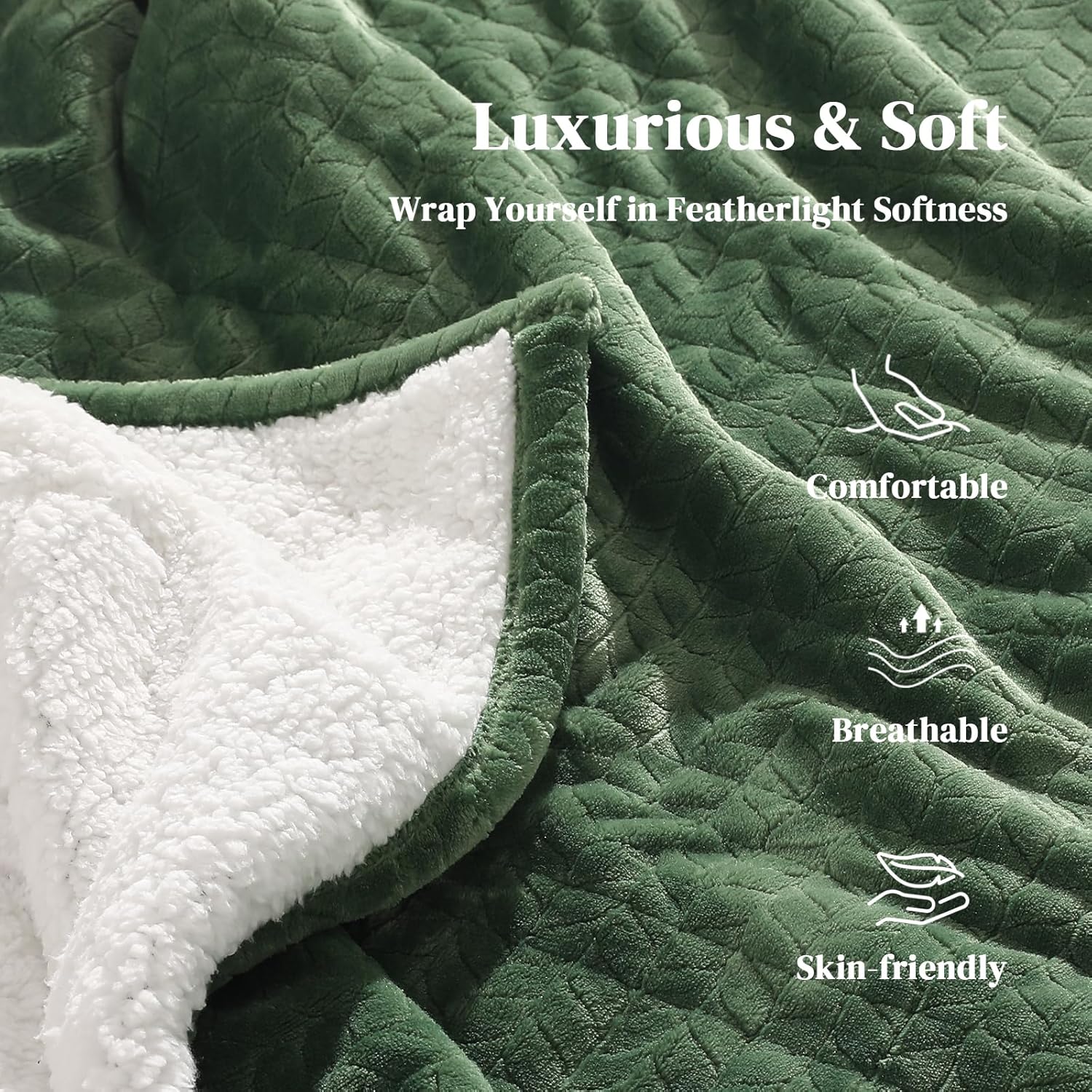 Electric Throw Blanket Heated Throw 50''x60''- Wheat Pattern Flannel & Sherpa Heated Lap Blanket with 5 Heat Settings & 4-Hour Auto Shut-Off, ETL & FCC Certified, Machine Washable Home Use, Green - Image 3