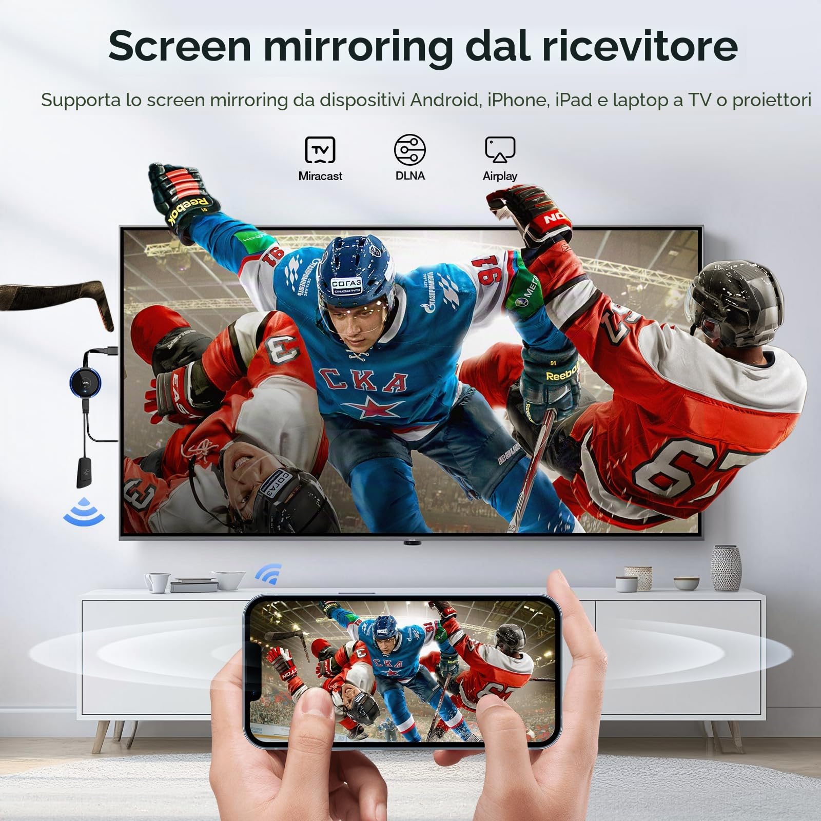 Trasmettitore USB C Wireless e Ricevitore HDMI, Adattatore Display AIMIBO 5G HDMI per Streaming Video da MacBook, iPad, iPhone 15/16, Camera a HDTV, Monitor, Nessuna app/Bluetooth Necessaria