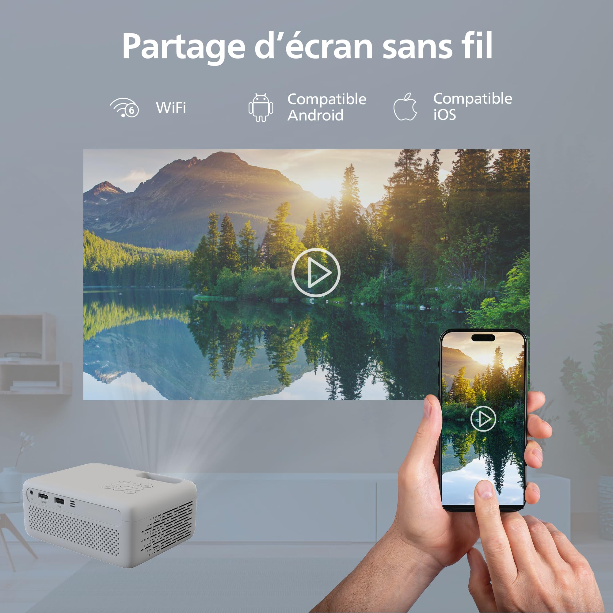 Philips NeoPix 106, vidéoprojecteur Portable LCD LED, 720p, 100 ANSI lumens, écran Jusqu’à 50", USB-C, HDMI, Correction Keystone Automatique, Blanc