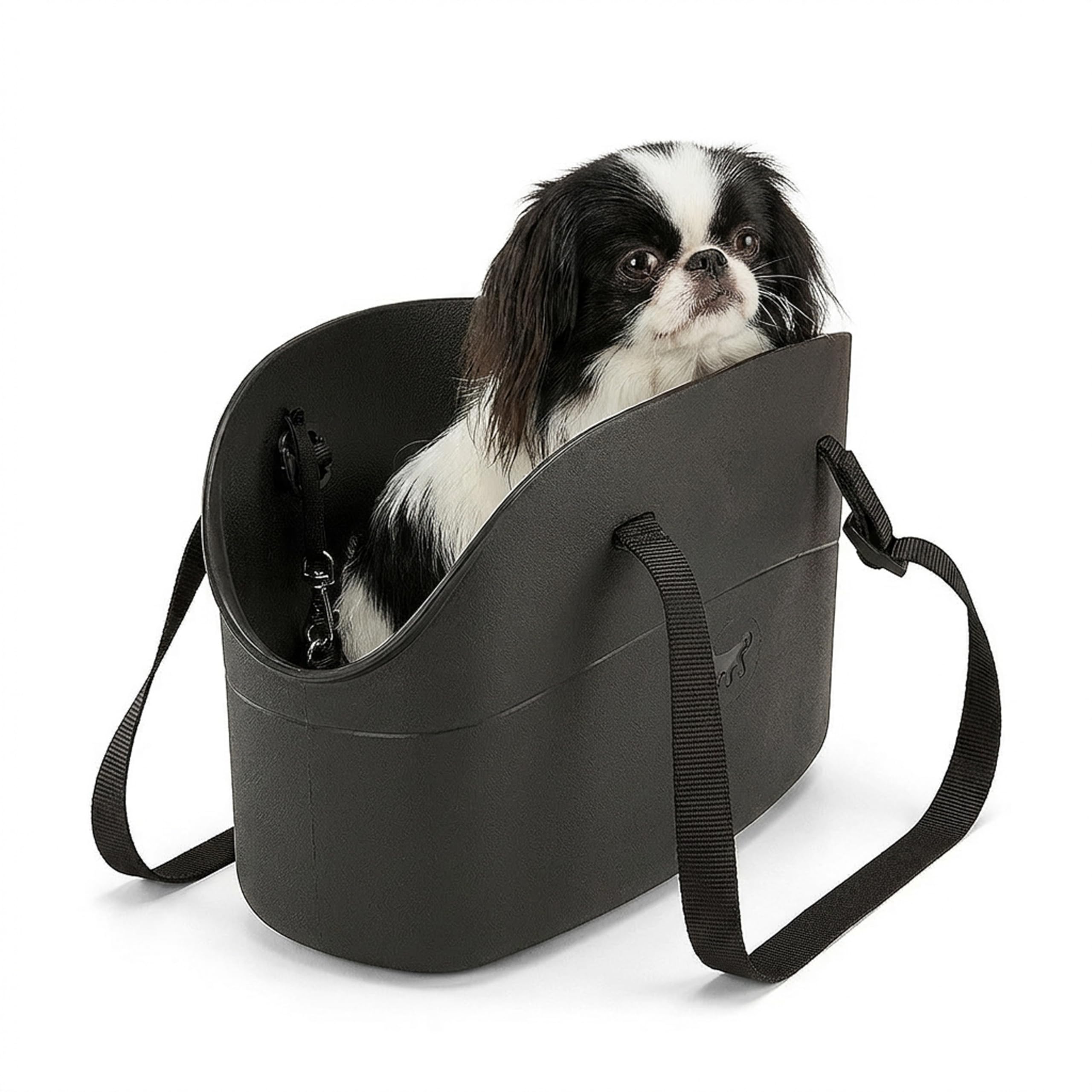 Ferplast Hundetasche bis 5 kg wasserdichte und Abwaschbare Transportbox Katze aus gummiertem Kunststoff, Verstellbare Griffe, Sicherheitsgurt, 35 x 14 x 22 cm. Schwarz.