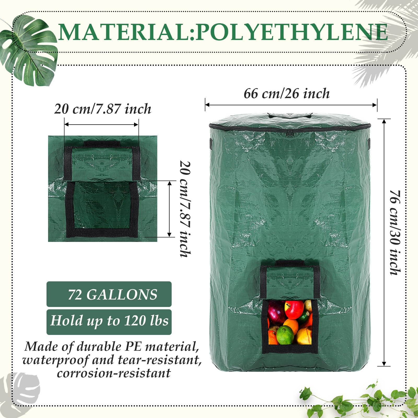Berlune 6 sacchetti riutilizzabili per rifiuti da giardino, con coperchio e manici, extra large, per raccogliere foglie, resistenti, contenitori per rifiuti da giardino, per esterni, rami e erba