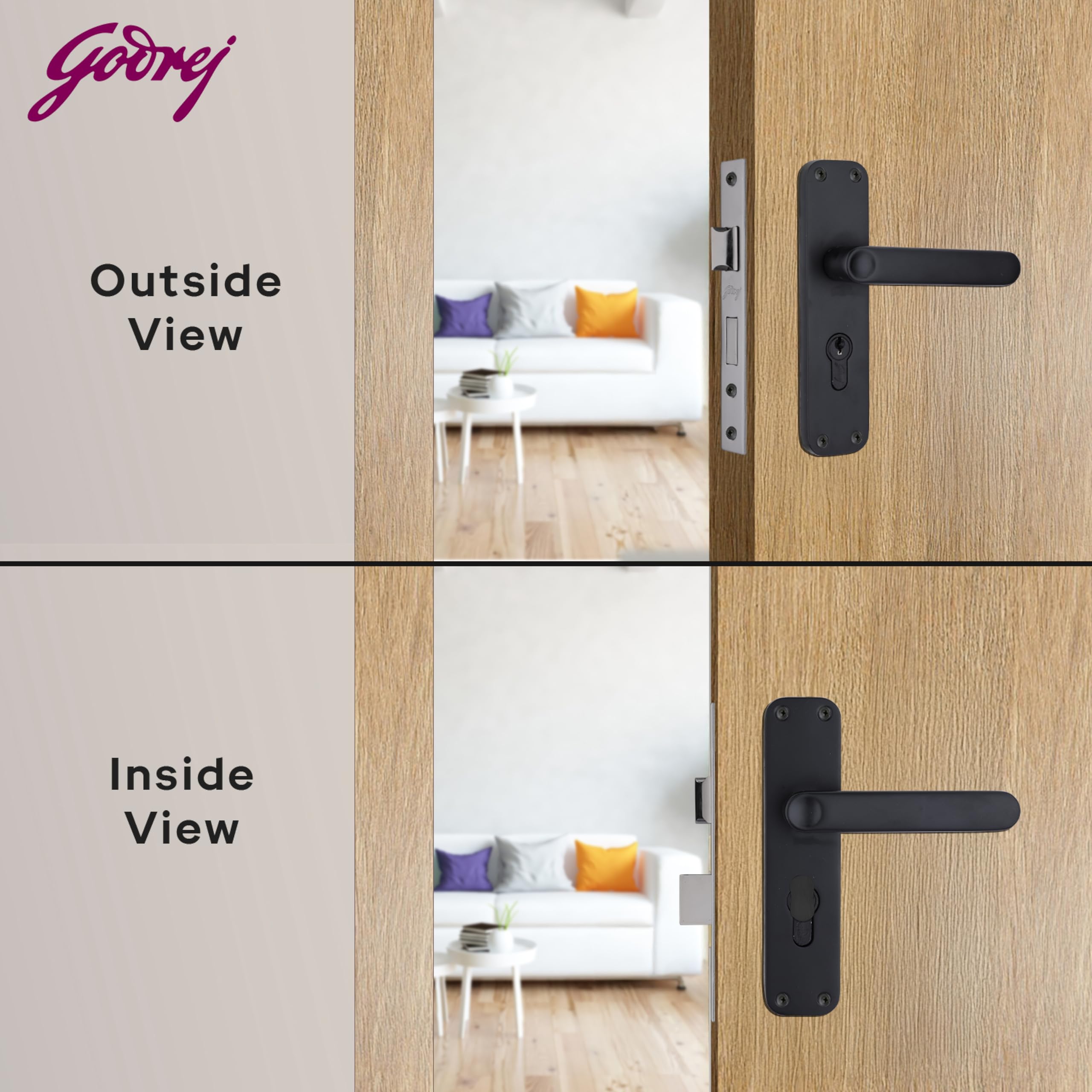 Godrej Mortise Lock | BM 09 Handle Lock Set | 200 mm Lockbody | Europrofile Cylinder 60mm Knob from Inside | for Home & Office | Matte Black Finish | 3Keys | Double-Throw Deadbolt | 1 Year Warranty — Amazon image 3