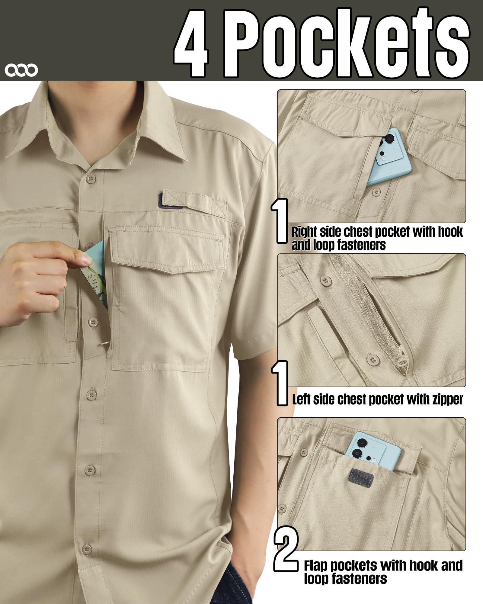 33,000ft Camisa al aire libre para hombre, manga corta, camiseta funcional de secado rápido, camisa casual para trekking, senderismo, pesca, safari golf
