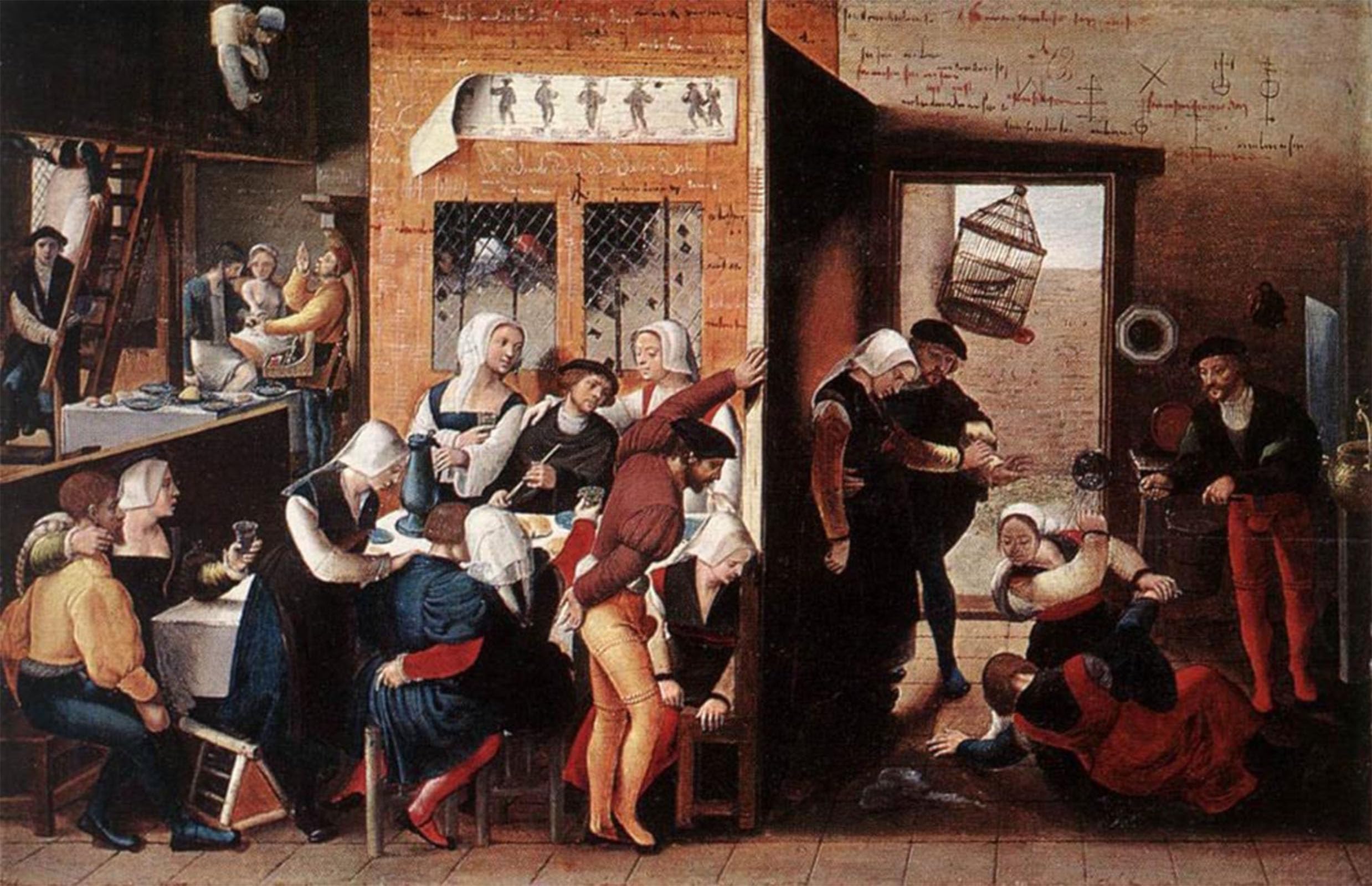 ARTXLXXBN Famous Painting Canvas Artwork Graffiti Print Merry Company by Jan Sanders Van Hemessen Portrait Canvas Image for Home Decor 60x90cm