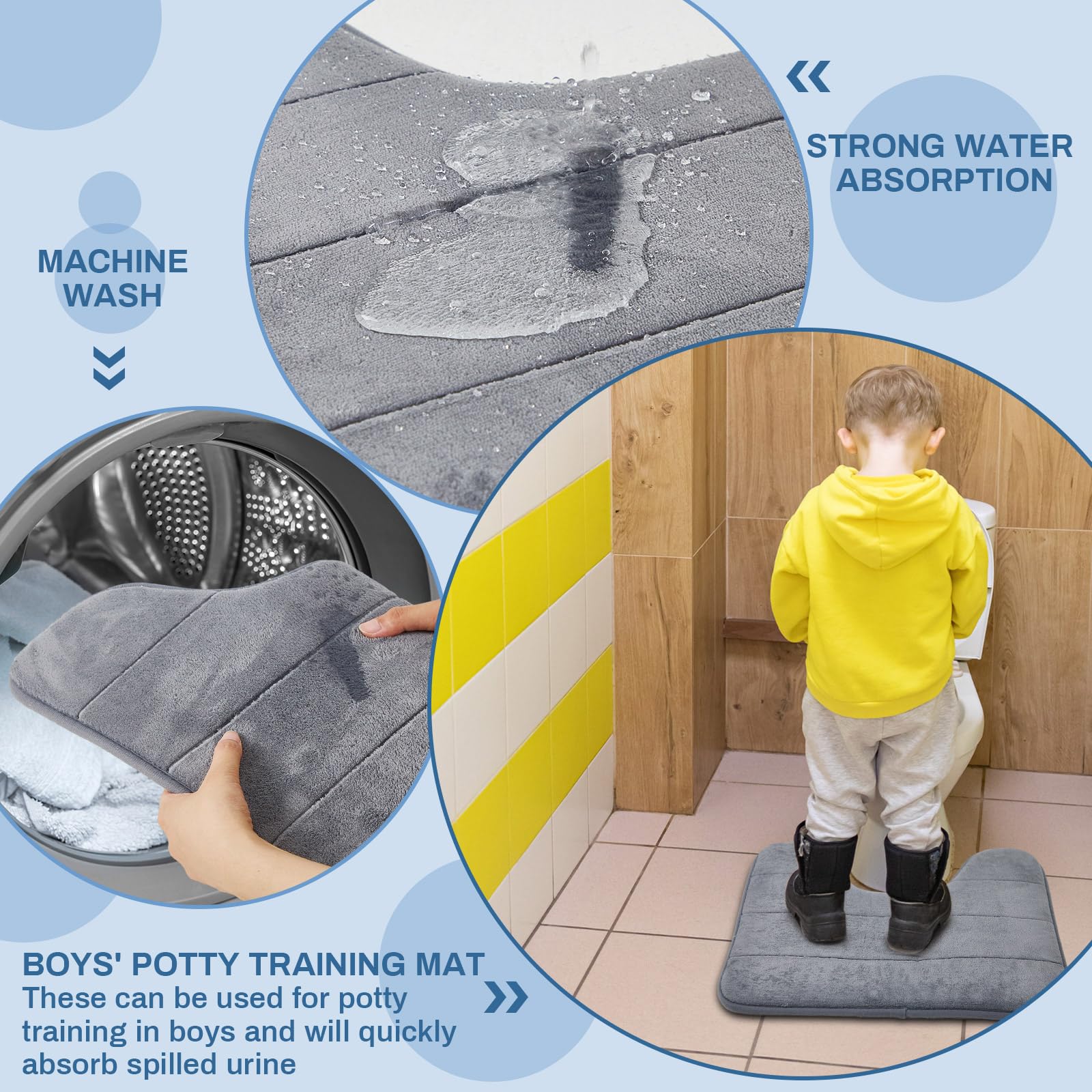 Timgle 6 alfombras de baño de espuma viscoelástica en forma de U de 15.7 x 19.7 pulgadas, antideslizantes, absorbentes, suaves, gruesas, para baño, lavadoras a máquina, color gris