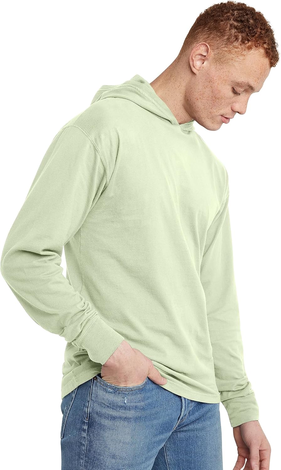 Hanes Mens T-Shirt Hoodie, Long-Sleeved Tee with Hoodie, Garment Dyed Cotton Tee - Image 3