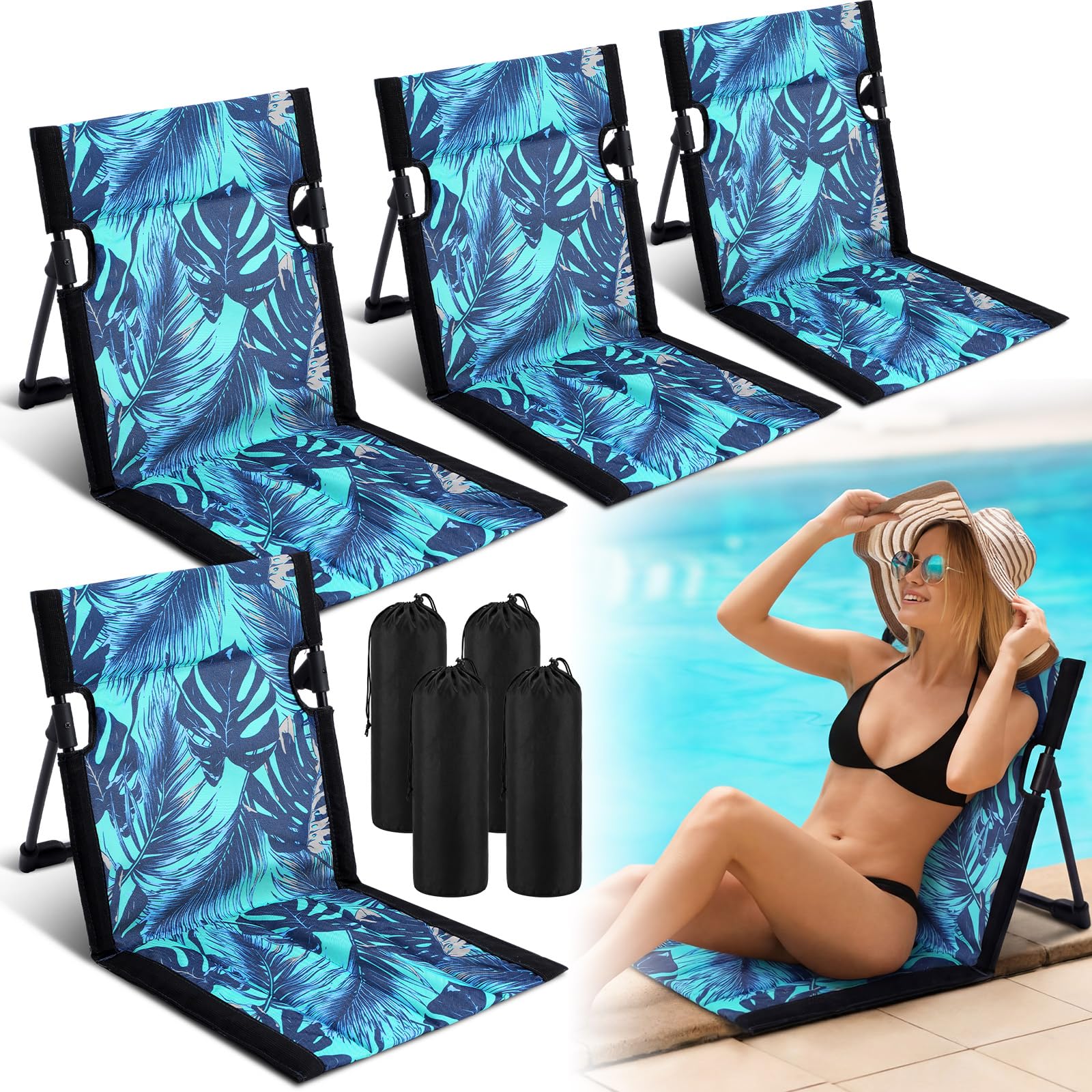 Photo 1 of Klyyo Clyro 4 Pack Foldable Seat for Poolside Chairs Portable Outdoor Poolside Chair for Edge of Beach Chair Swimming Accessories Pool Seats for Edge Beach Camping Picnic Lawn (Classic)