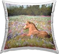 Vista 1 de Stupell Industries Nina - Almohada relajante con diseño de prado de flores silvestres y caballos, 18 x 18 pulgadas, multicolor