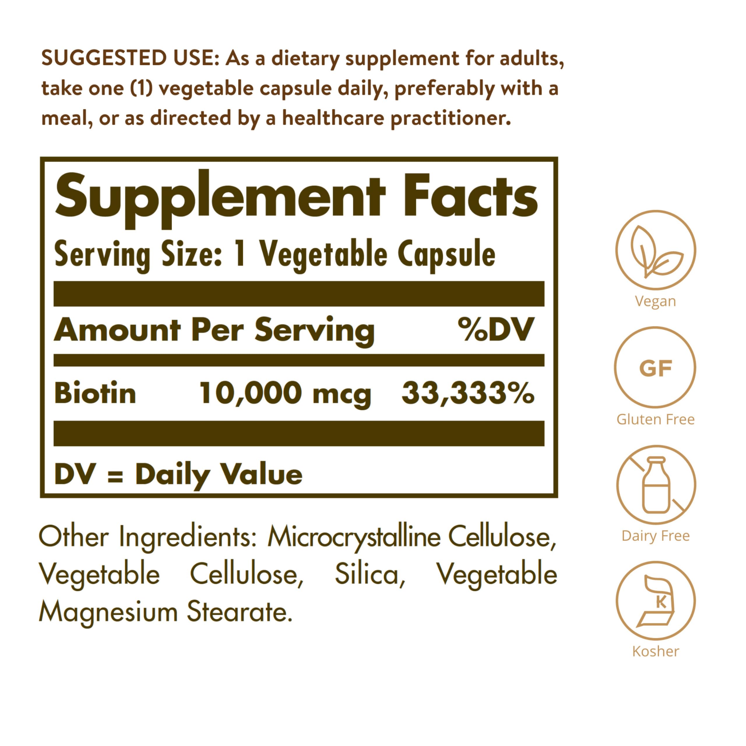 Solgar Biotin 10,000 mcg, 60 Vegetable Capsules - Gluten Free — Amazon image 2