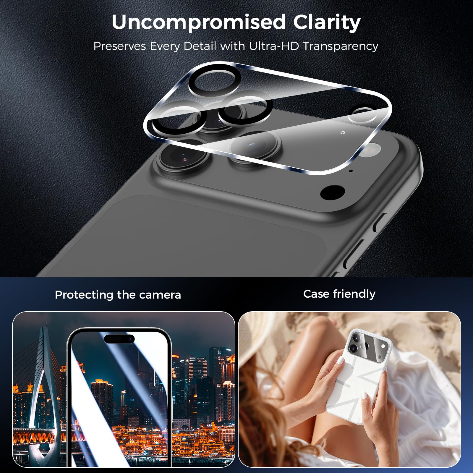 AVOAR 3+3-pak szklanych ochraniaczy ekranu do iPhone'a 17 Pro z osłoną obiektywu aparatu, 16.0 cm HD przezroczysta folia ze szkła hartowanego, odporna na zarysowania, bez pęcherzyków powietrza