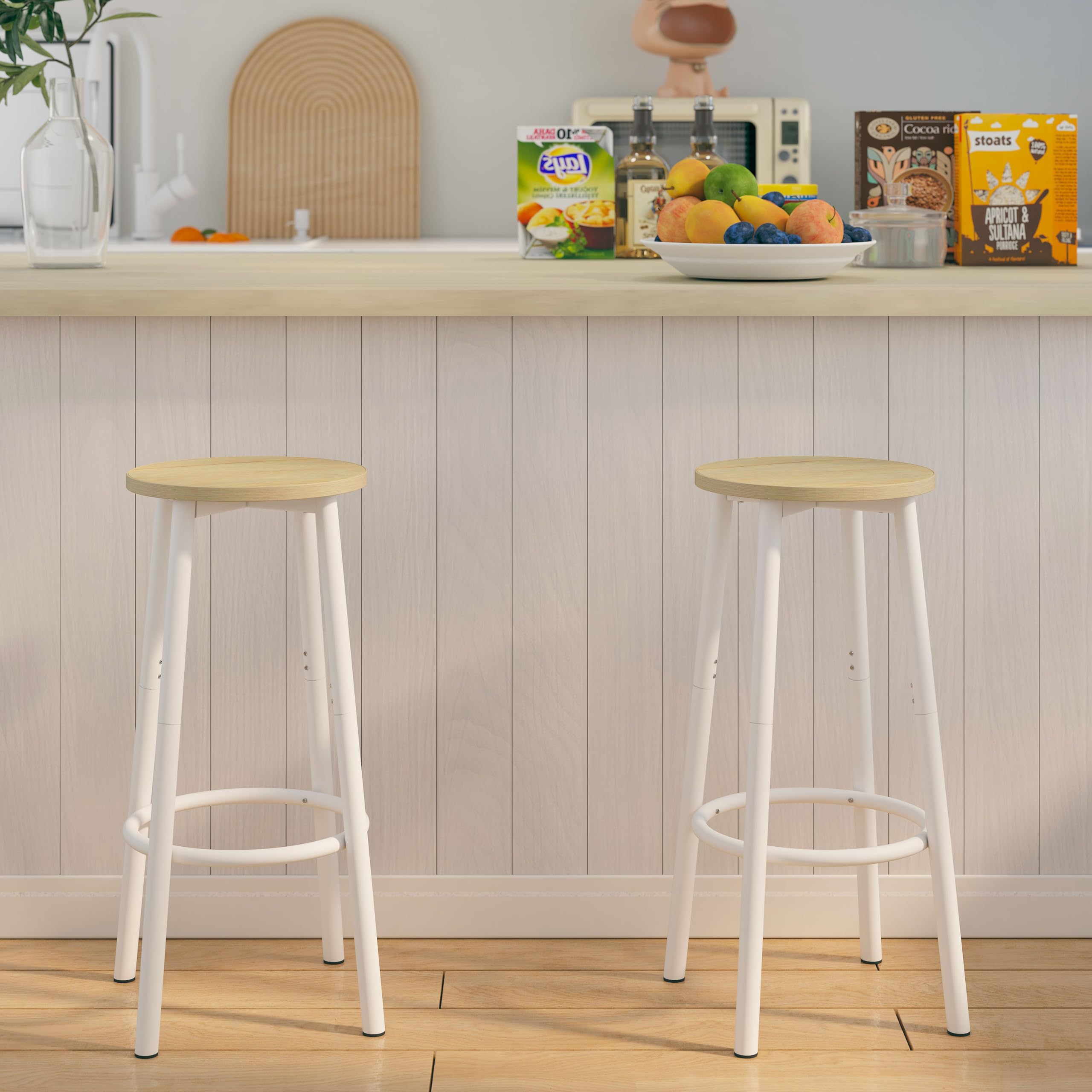 YMYNY Juego de 2 Taburetes de Bar, Taburete de Encimera de Cocina con Reposapiés, Estilo Industrial, Adecuado para Cocina, Restaurante, Sala de Fiestas 30×30×64CM Color Natural HBS512R