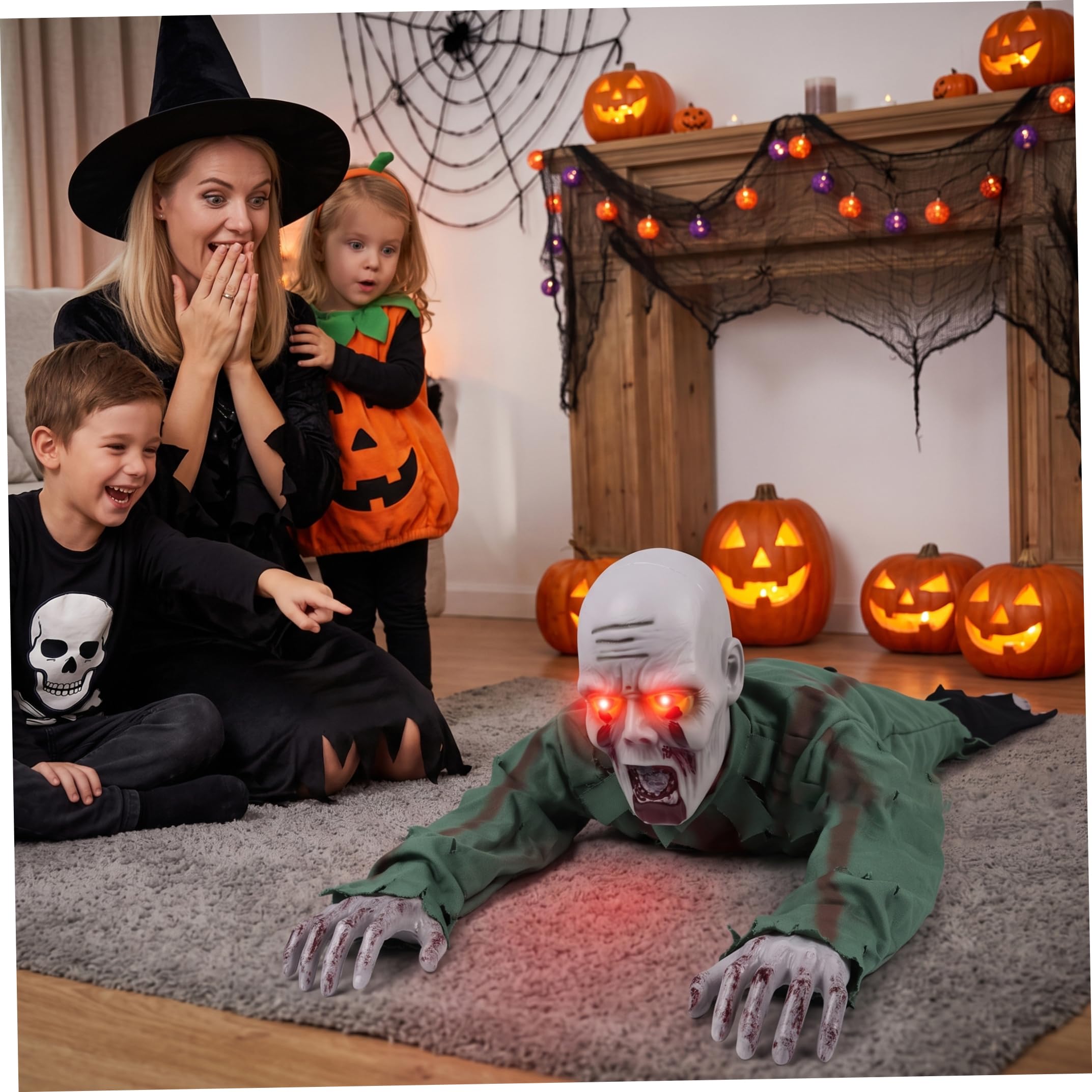 Décorations d'Halloween animatroniques Zombie rampant à commande vocale