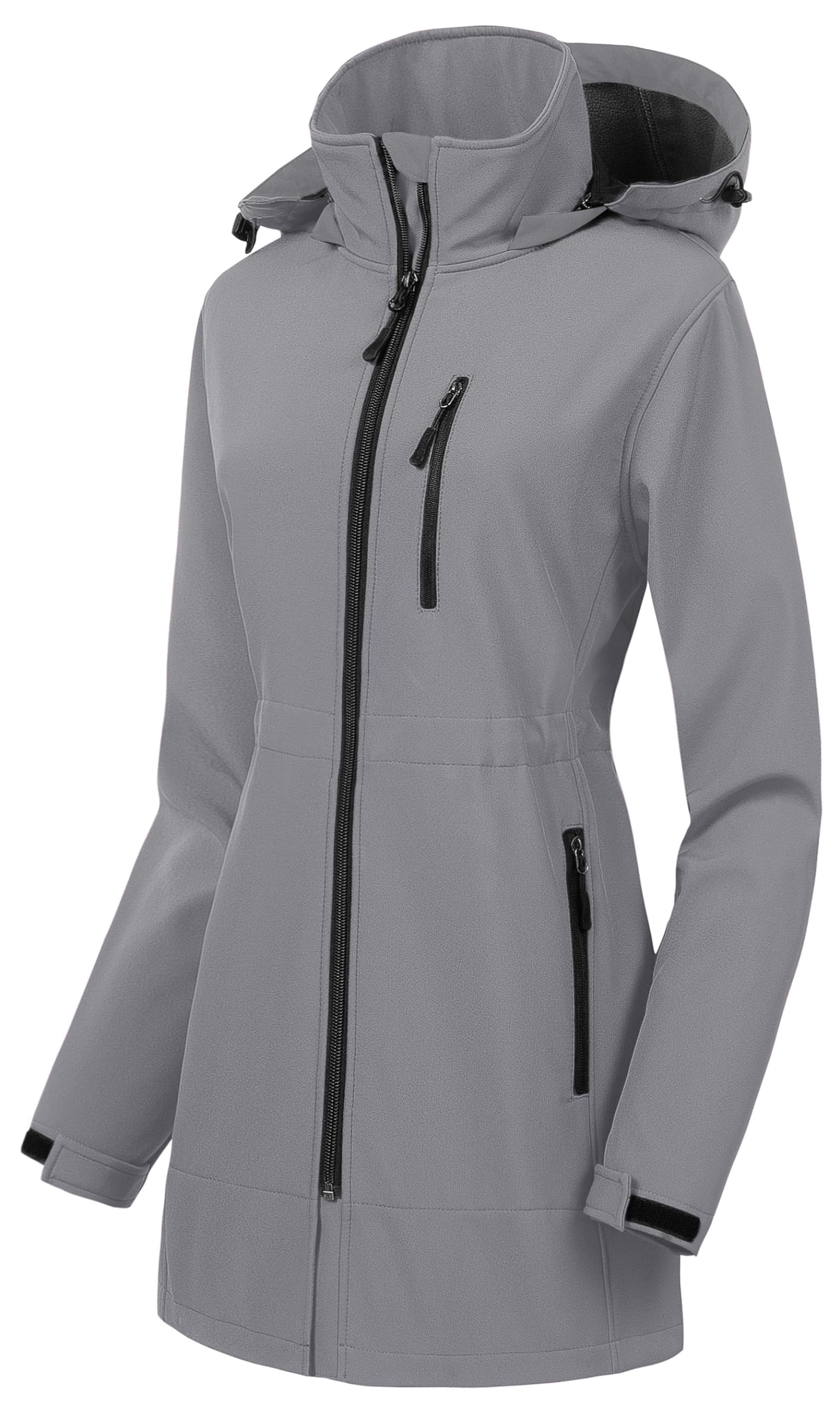 CREATMO US Women's Lightweight Waterproof Long Softshell Tactical Jacket Fleece Lined Windbreaker