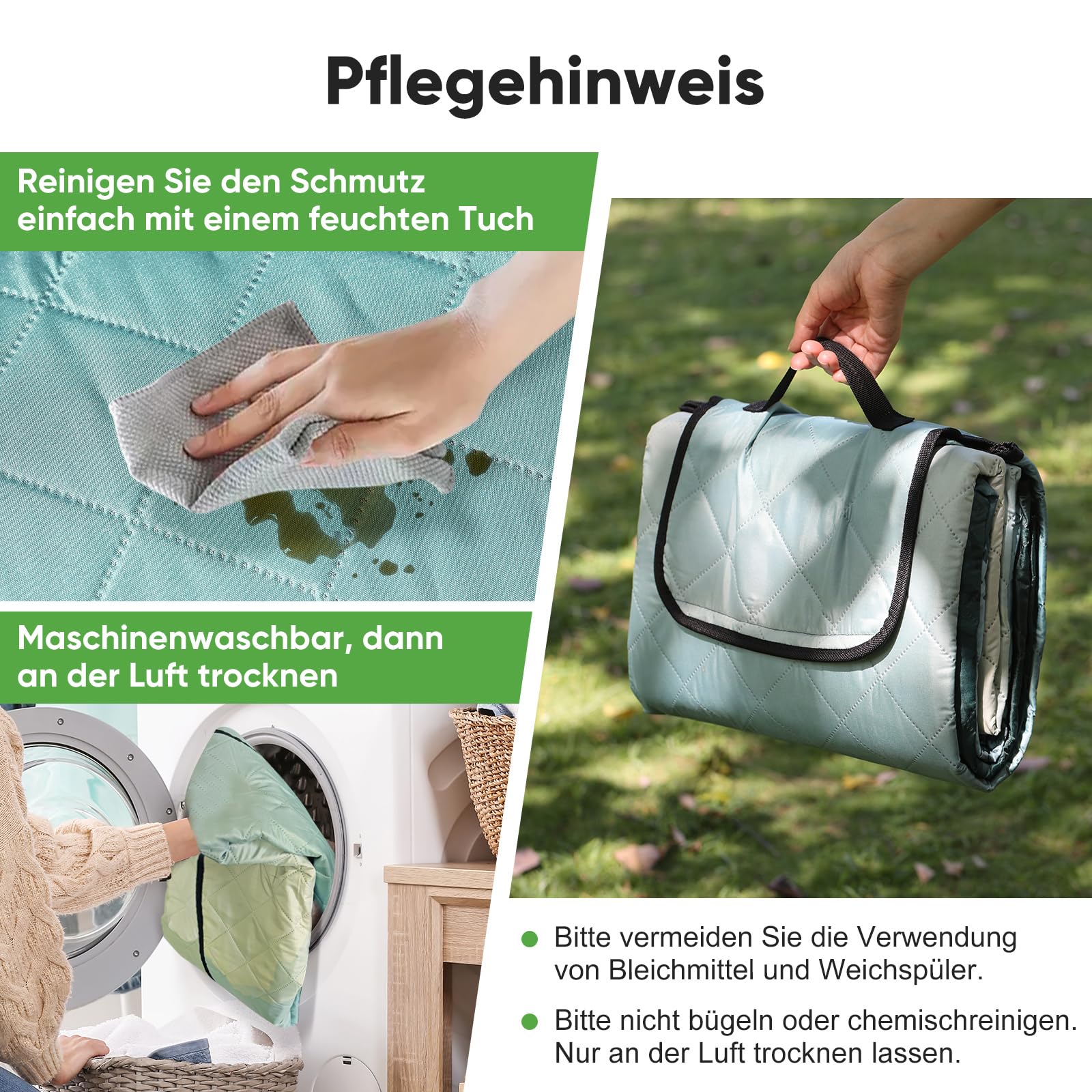 Picknickdecke isoliert 200 x 200cm XXL wasserdicht, 210D Oxford Campingdecke Stranddecke Ultraleicht, Picnic Blanket mit Tragegriff Outdoor Decke für 6-8 Personen, Wald