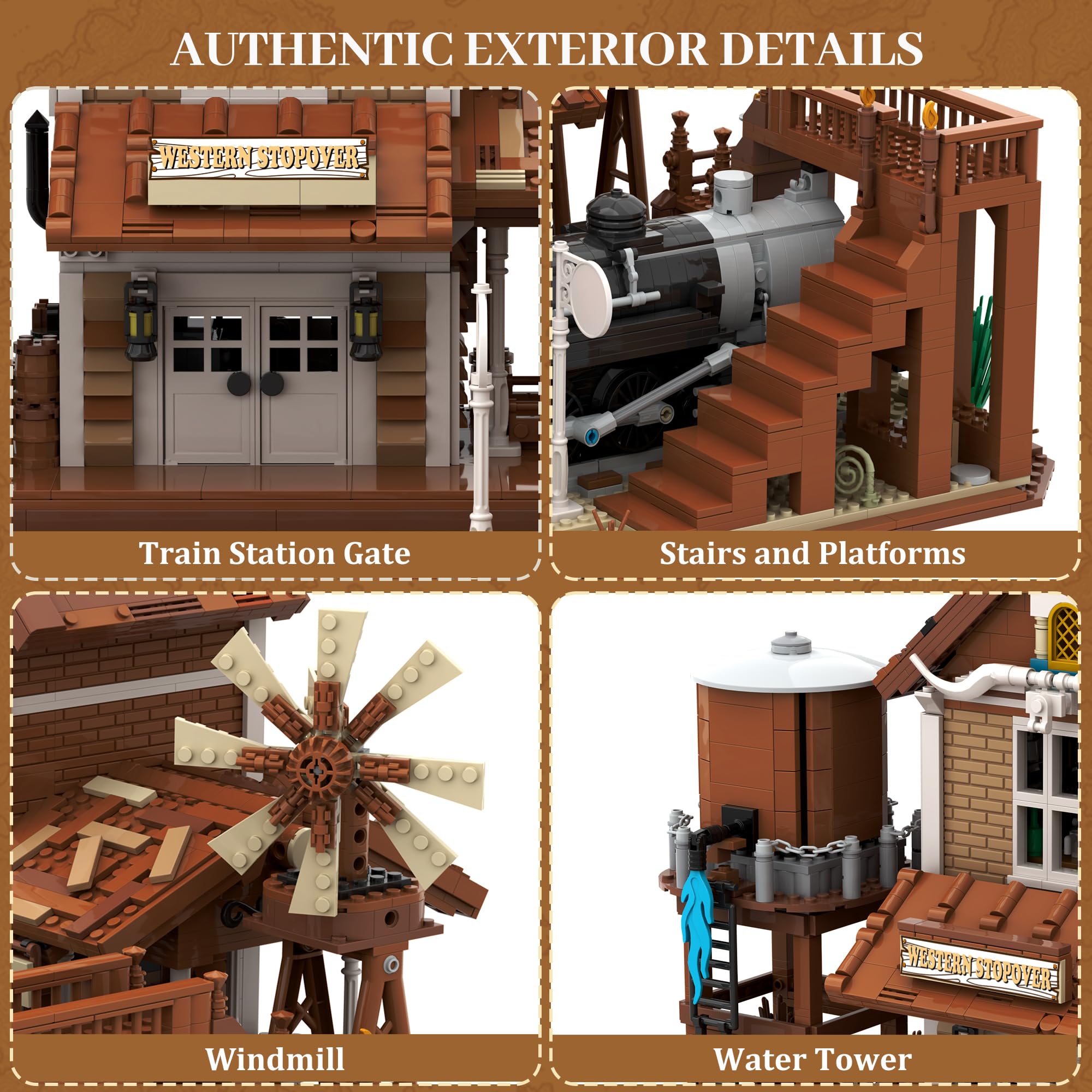Mavo brix Set di Costruzione Stazione Ferroviaria Western per Adulti, 3885 Pezzi Modello di Treno a Vapore del Far West con Stazione, Set da Collezione Decorativo per Adulti e Ragazzi 14+
