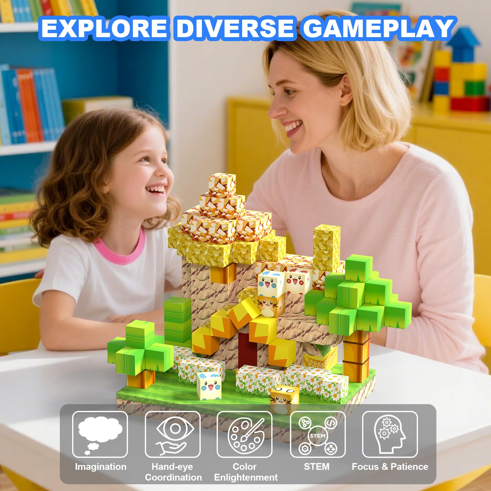 150 Piezas Construcciones Magnéticas Bloques, Juguetes Creativos con Bloques Magnéticos para Juegos, Adecuados para Niños y Niñas Mayores de 3 Años, Juguetes STEM Montessori con Bloques Magnéticos
