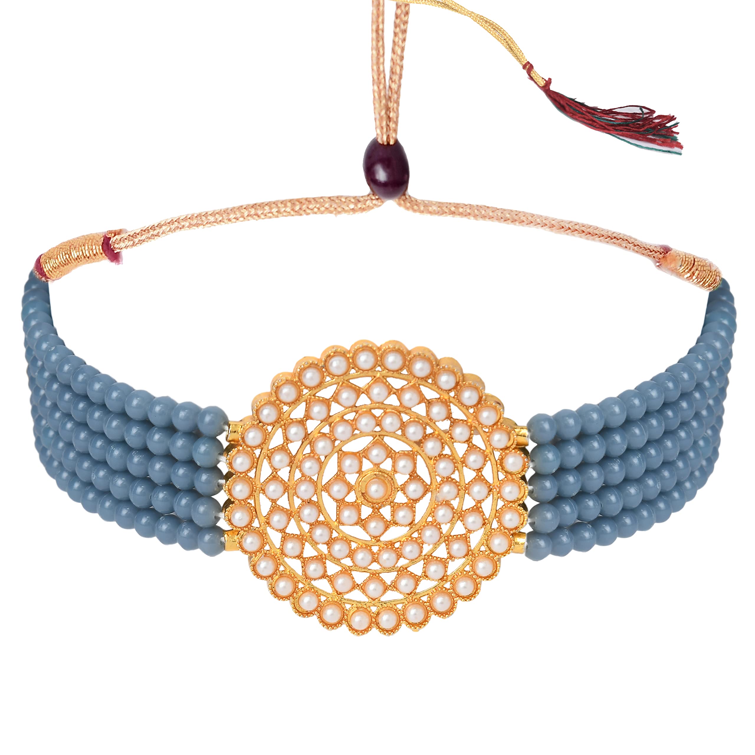 GFM PRAKRITI Gold Plated Pearl Choker Necklace Set with Pair of Earings for Women