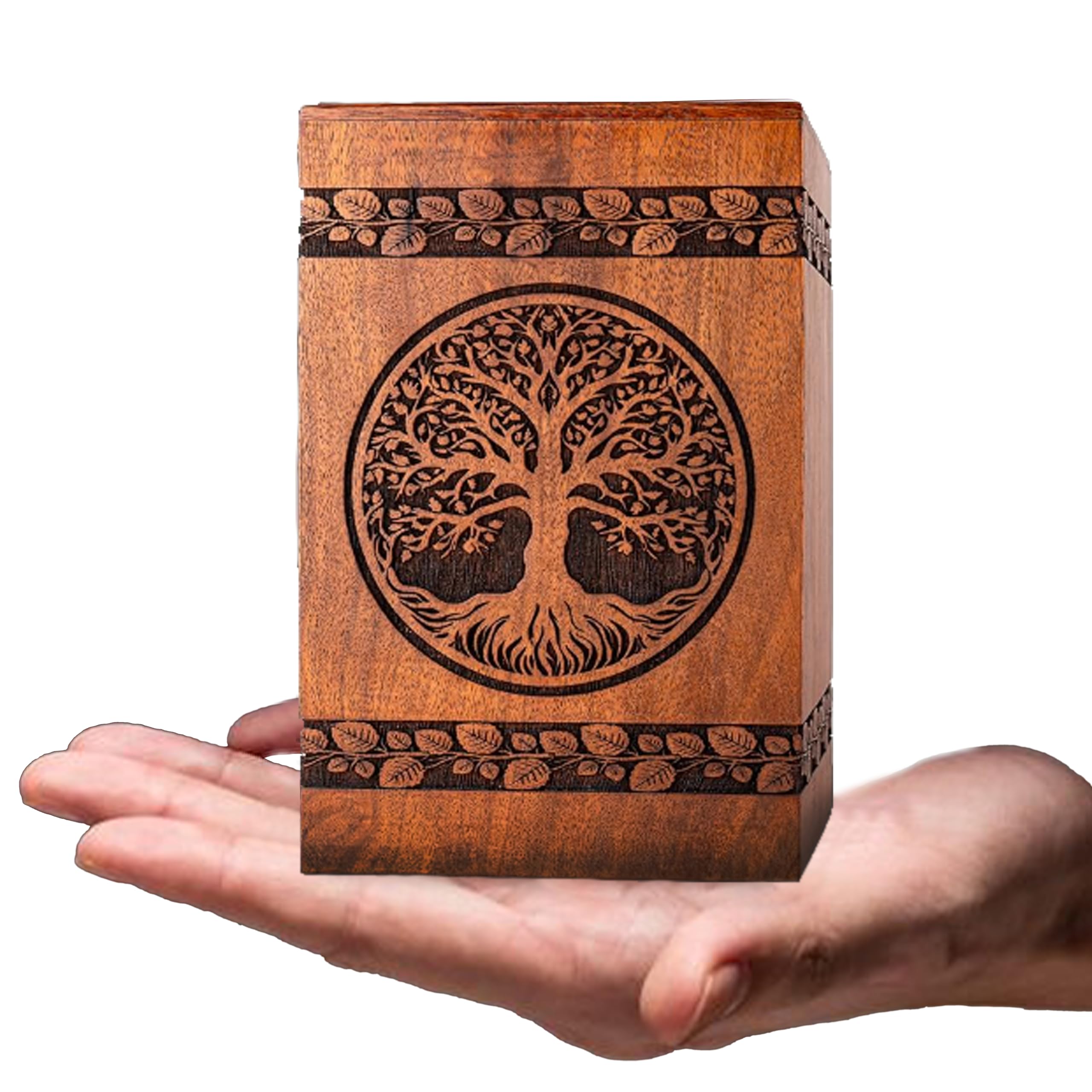 Urna de madera del árbol de la vida para cenizas humanas hombre adulto, urnas de madera, urna de cremación, urnas para cenizas humanas adultas y mujeres (teca, recuerdo)