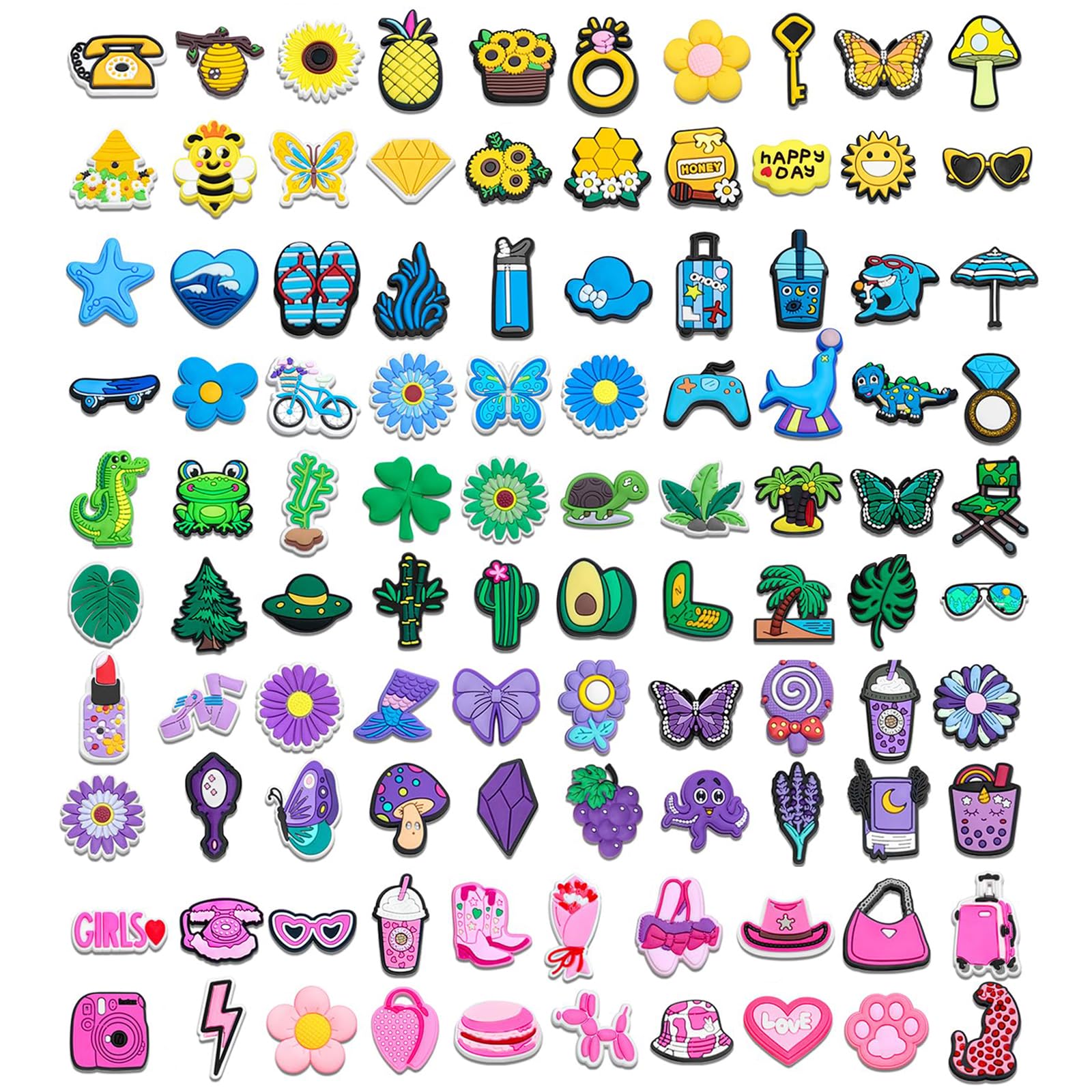 Biendo100 Pcs Cute Shoe Decoration Charms, Not Random Charms for Clog Sandals Shoe Bracelet Wristband, Durable Waterproof Shoe Charms Decoration for Teens Boys Girls Women Birthday Party Gifts