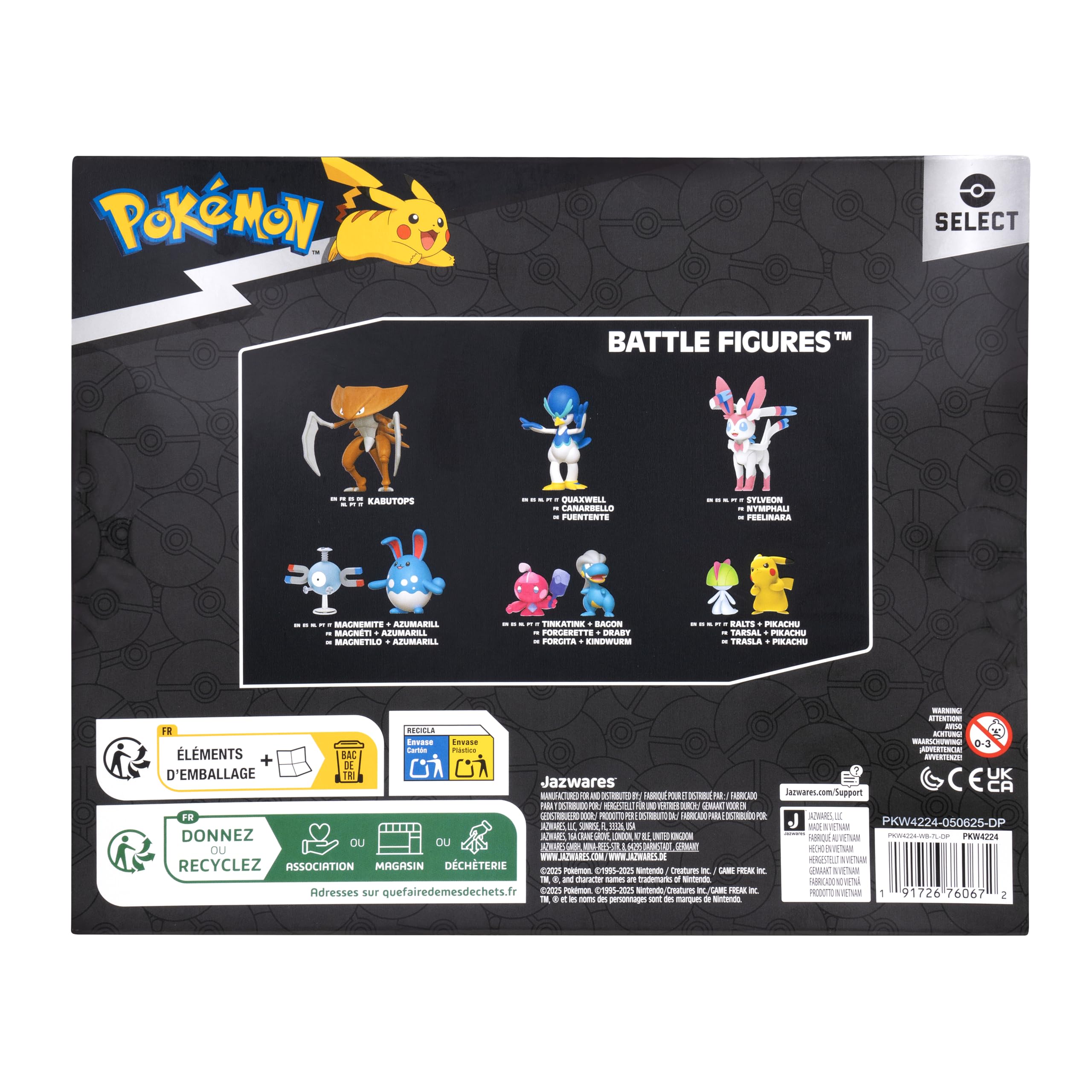 Pokémon Pack evolución Select - Incluye una Figura Eevee de 5 cm, además de Las Figuras de Batalla Leafeon, Glaceon y Sylveon de 7,5 cm, con Acabado Exclusivo