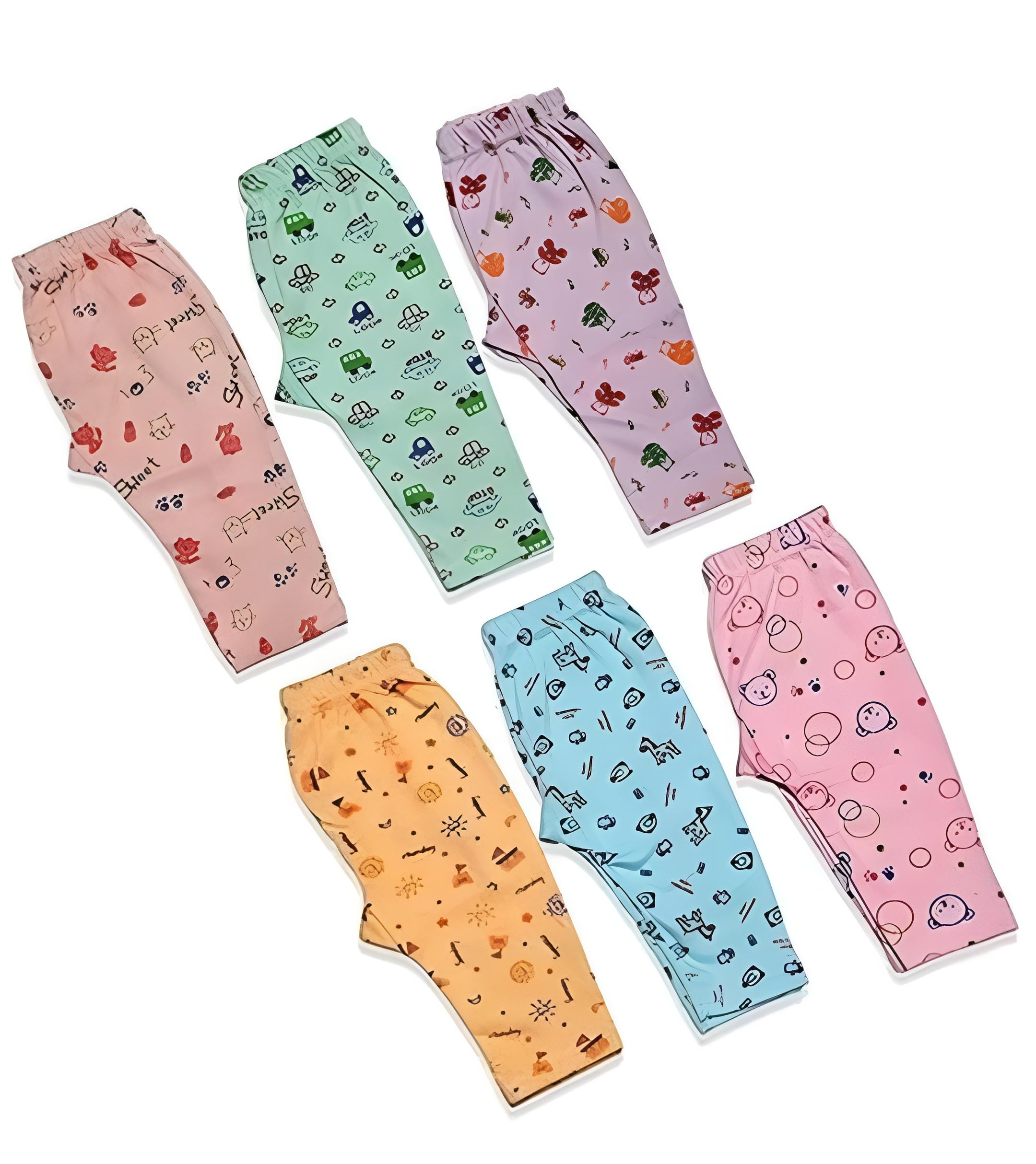 Kids Printed Cotton Pyjama Pants, Boys & Girls Nightwear, Elastic Waist, Comfortable, Multicolour, 6 Pack-image-37