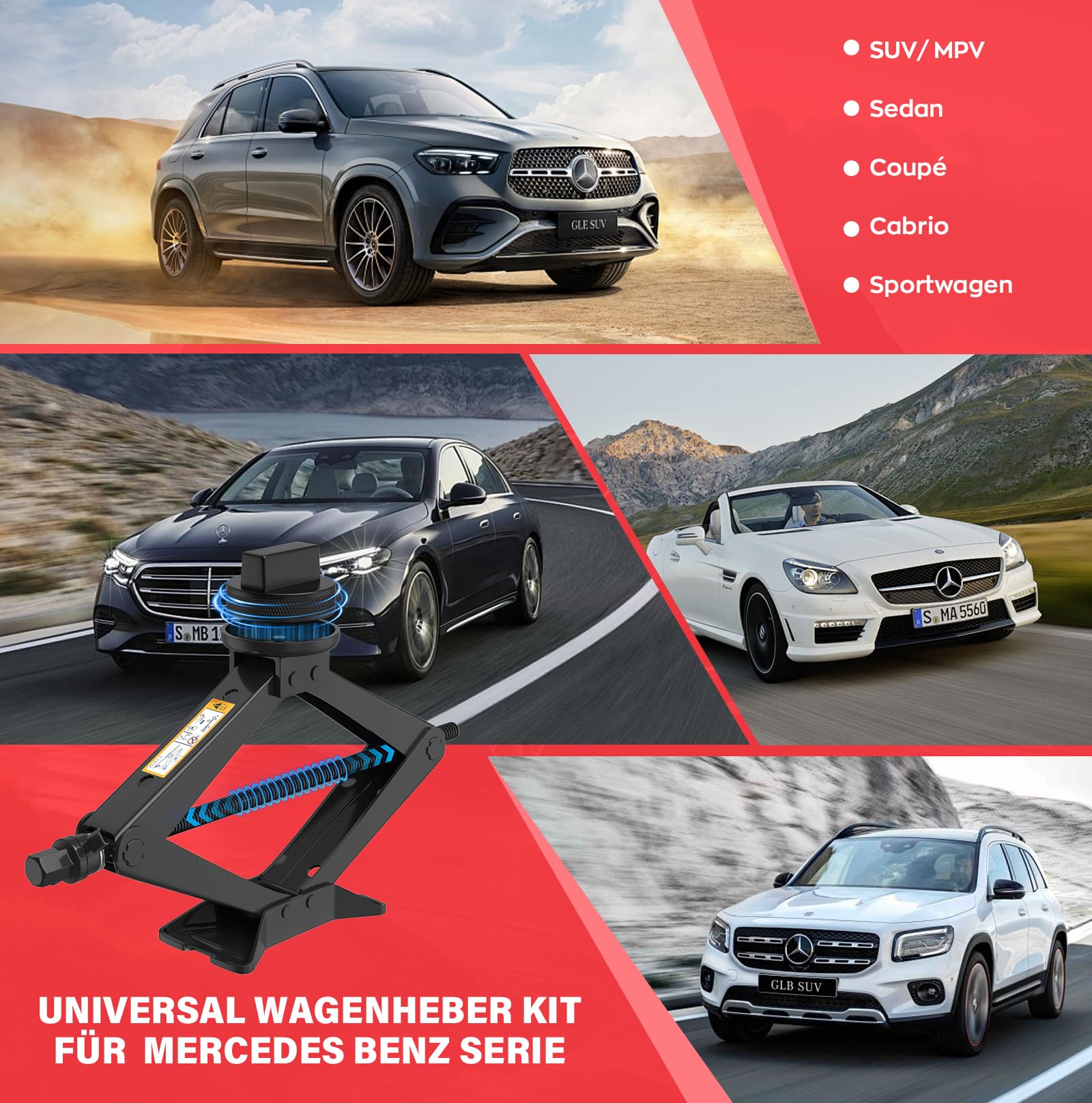 IMAYCC 2.5T Wagenheber,Universelle Scherenwagenheber für Mercedes Benz Auto mit 2Pcs Gummiauflage, Tragbarer Wagenheber mit Radmutternschlüssel, Auto-Notfallset für Mercedes Benz Serie SUV MPV