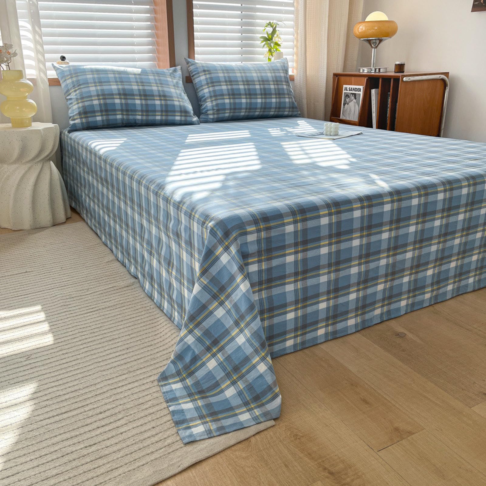 HAIBABed Sheet without Elastic 245 x 270 cm Plain Cotton Simple Classic Hotel Bed Sheets without Elastic Sheet Double Bed