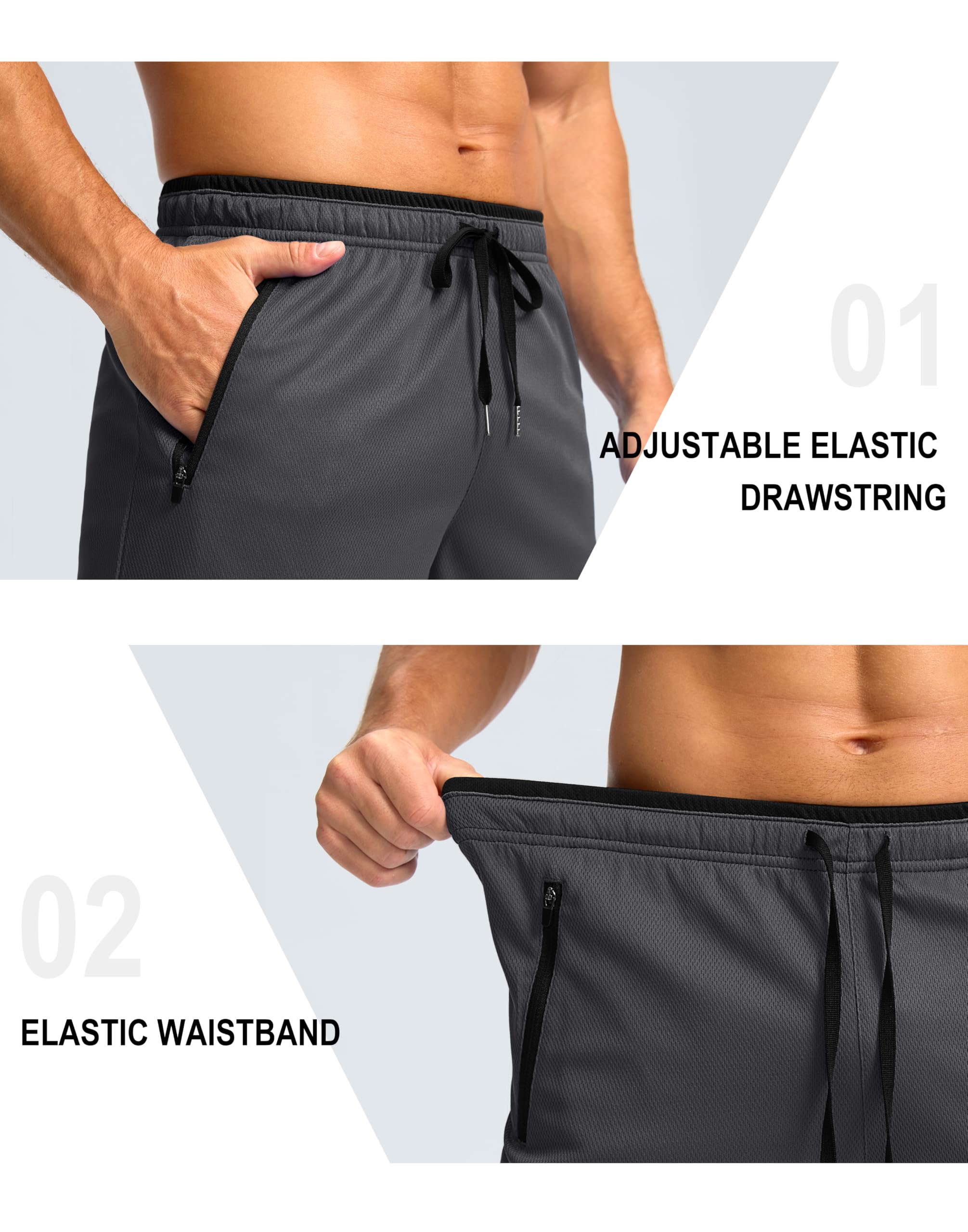 G Gradual Pantalones cortos de gimnasio para hombre con bolsillo con cremallera de 9 pulgadas, pantalones cortos deportivos de malla para hombre, de secado rápido, ligeros