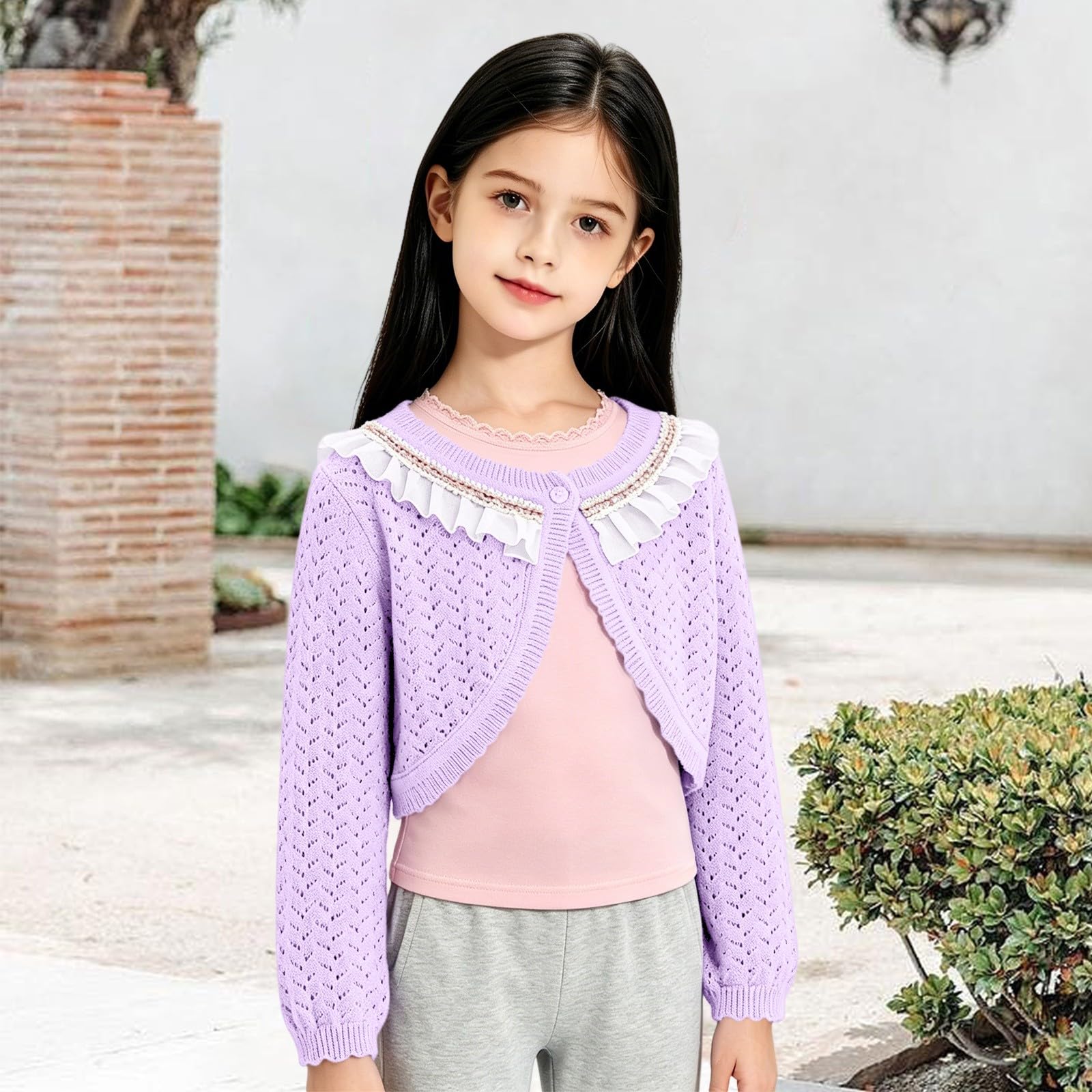 Bolero da ragazza, leggero, lavorato a maglia, traspirante, corto | Cover Up, cardigan leggero da ragazza, corto, traspirante, bolero lavorato a maglia forata, per serate estive