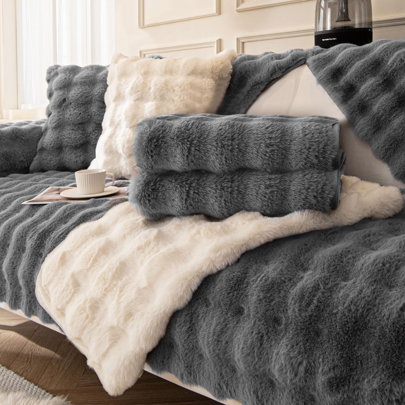 BXAEYIPOR Couch Überzug,Sofa Überzug,Sofa-Schutzhülle mit Rutschfester Unterlage,Neue Universelle rutschfeste Solide Strukturierte Sofa Überzug für Wohnzimmer,Multi-Size Sofa Sitzkissenbezug.