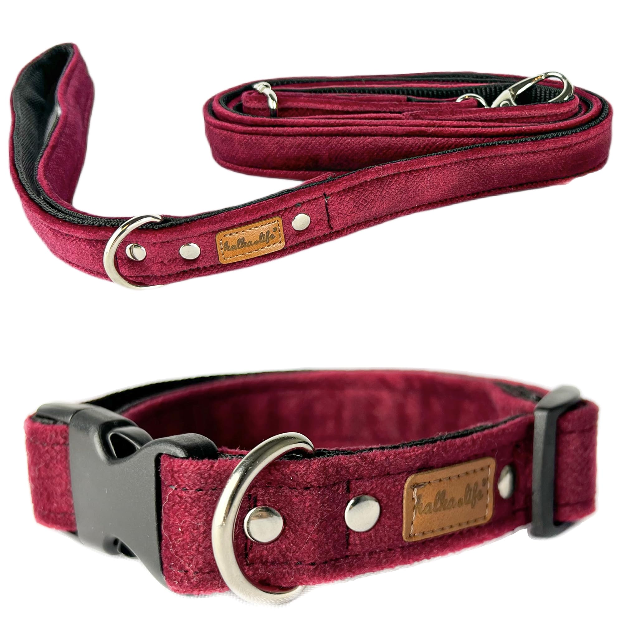 Laisse et collier pour chien en nylon double couche cerise taille L robuste