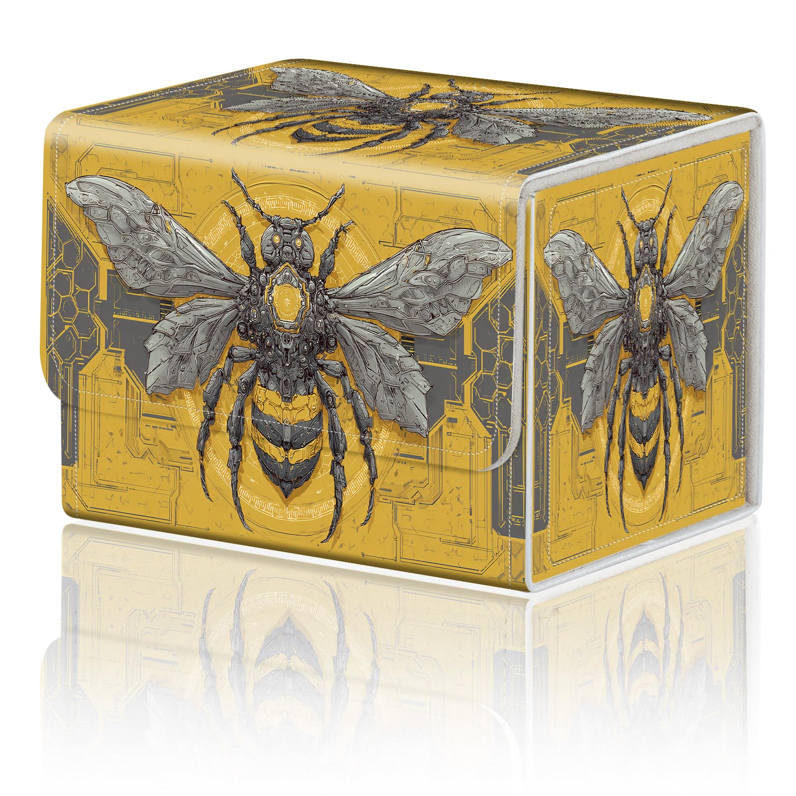 Card Game Storage Box for TCG Deck Box MTG Card Box Organizer Trading Card Case Commander Deck Box TCG Card Storage Box Magnetic Closure Creative Pattern Up to 200 Cards, Yellow Mech Bee — image 1