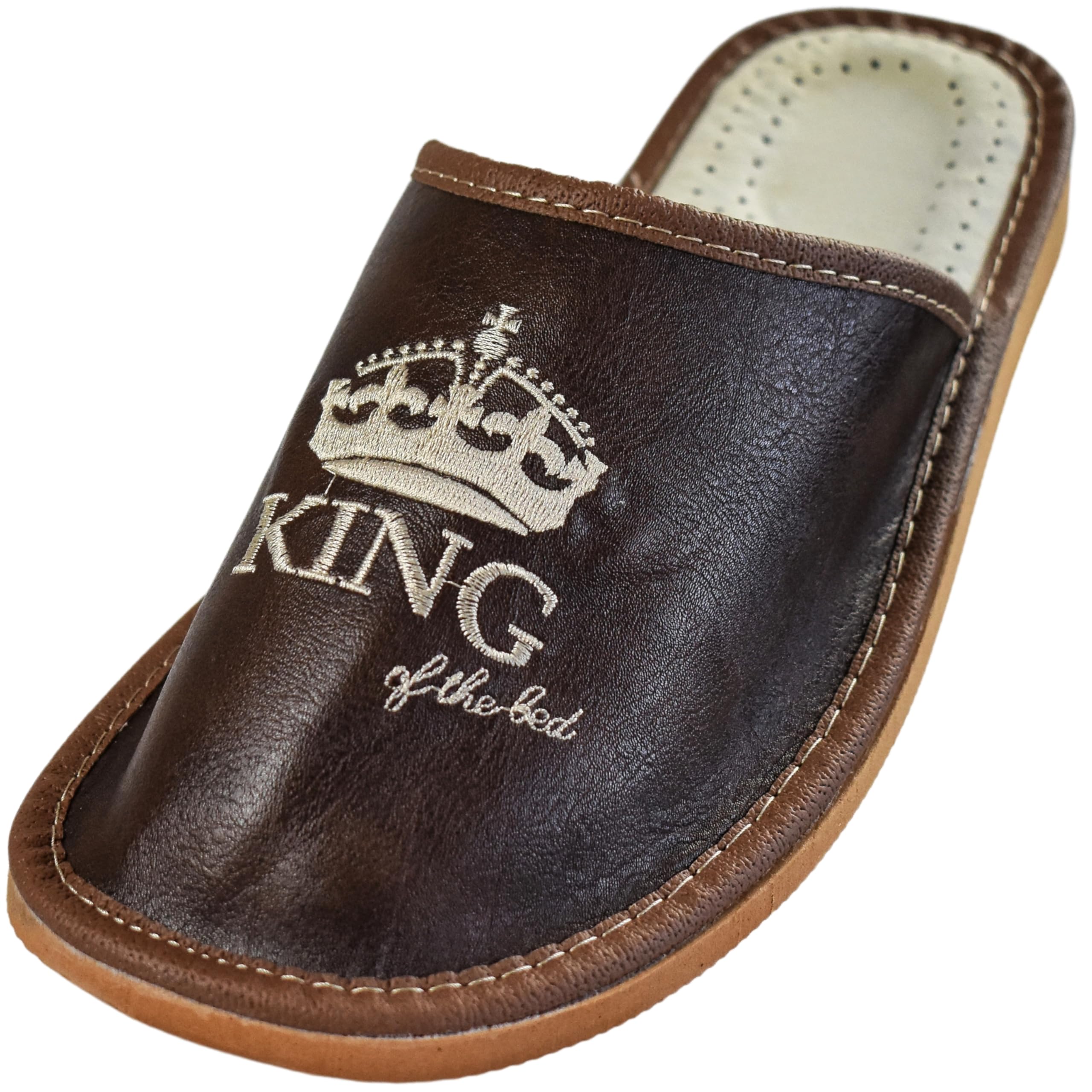 APREGGIO - Men's Leather Slippers | Handmade | Non-Slip Sole | With Embroidery | Comfortable | King
