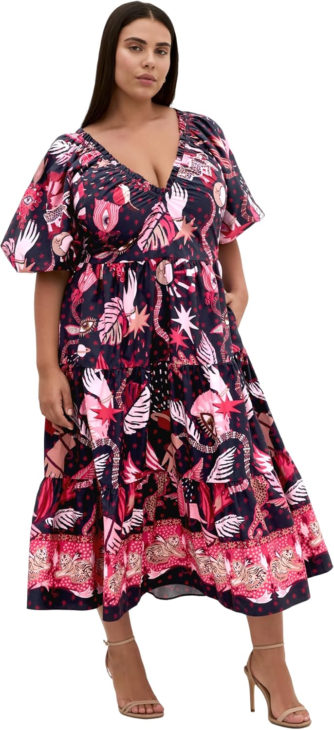 City Chic Plus Size Dress - Simona Print Puff Sleeve