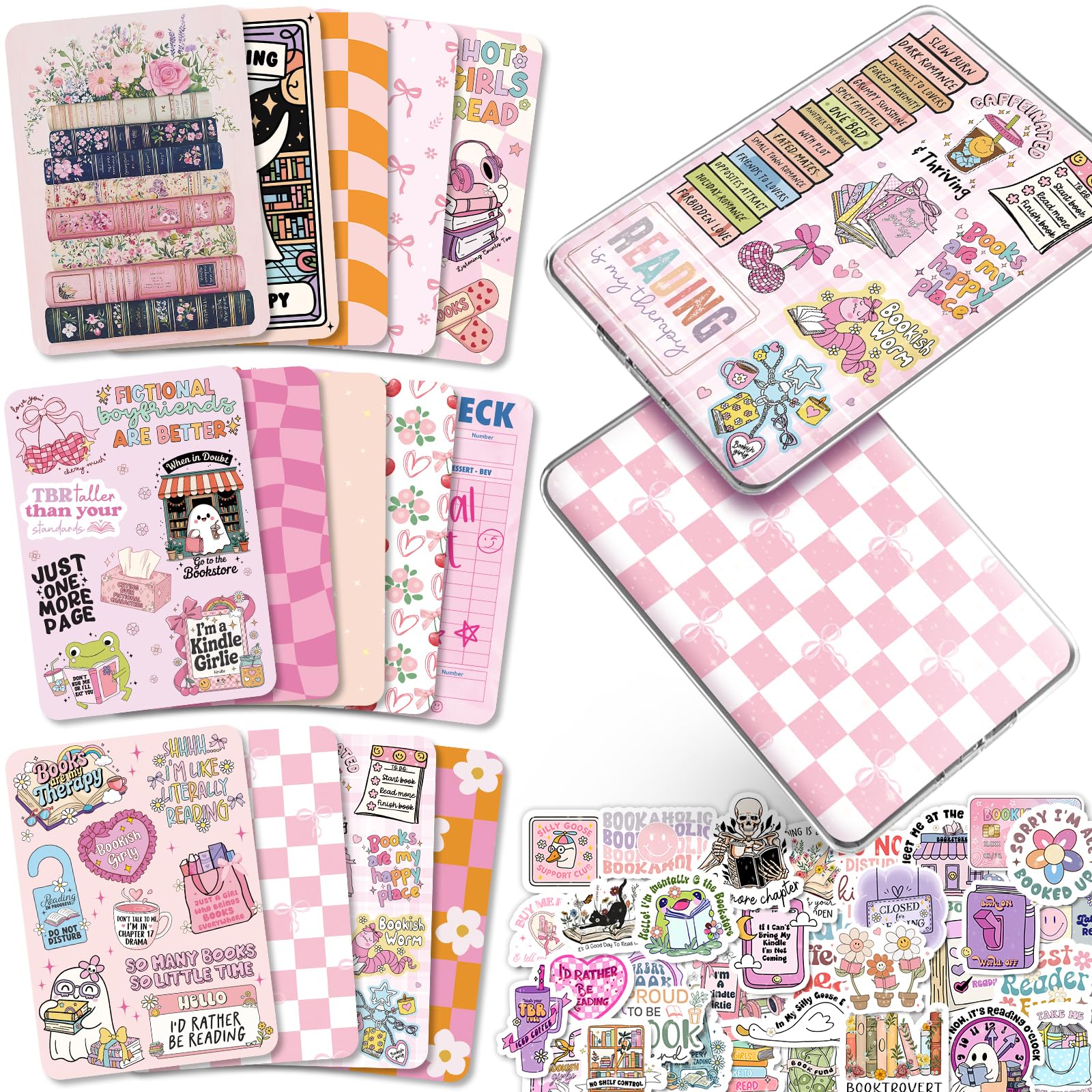 Photo 1 of 14PCS Inserts Cardstock Paper for Kindle Paperwhite 12th/11th and Kindle Colorsoft Signature Edition, 50PCS Stickers & E-reader Inserts For Clear Case, 6.9"x4.8" Back Cover Accessories for Kindle
