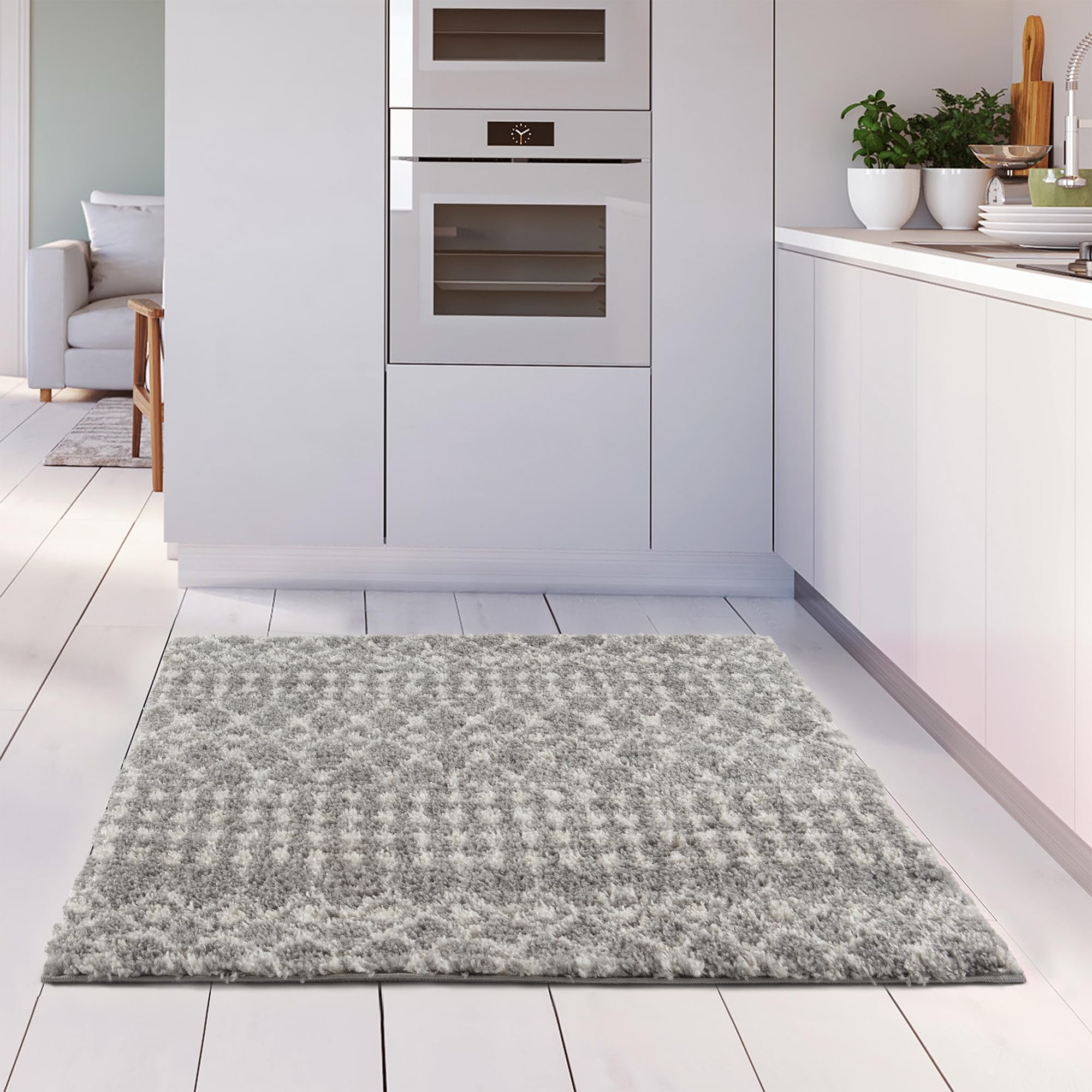 THE RUGS Modern Moroccan Design Living Room and Bedroom Rugs, Non-Shedding & Easy Care (Moroccan Grey/Ivory, 120 cm Square) - Image 3