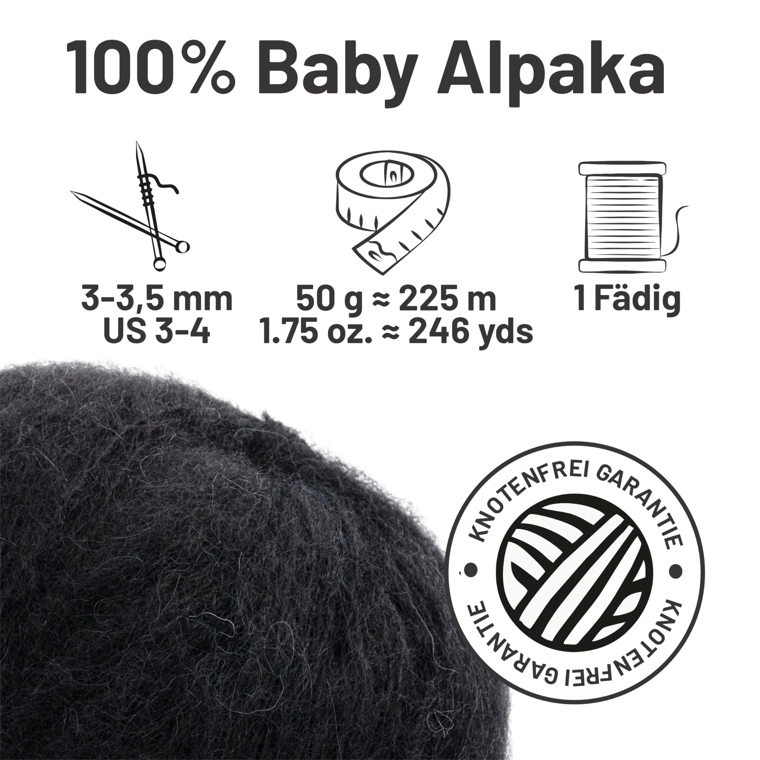 HANSA-FARM Alpawool 100% Baby Alpaca Brushed Set 200 g (4 x 50 g) lana leggera e antigraffio per lavorare a maglia e all'uncinetto – NFA15 nero