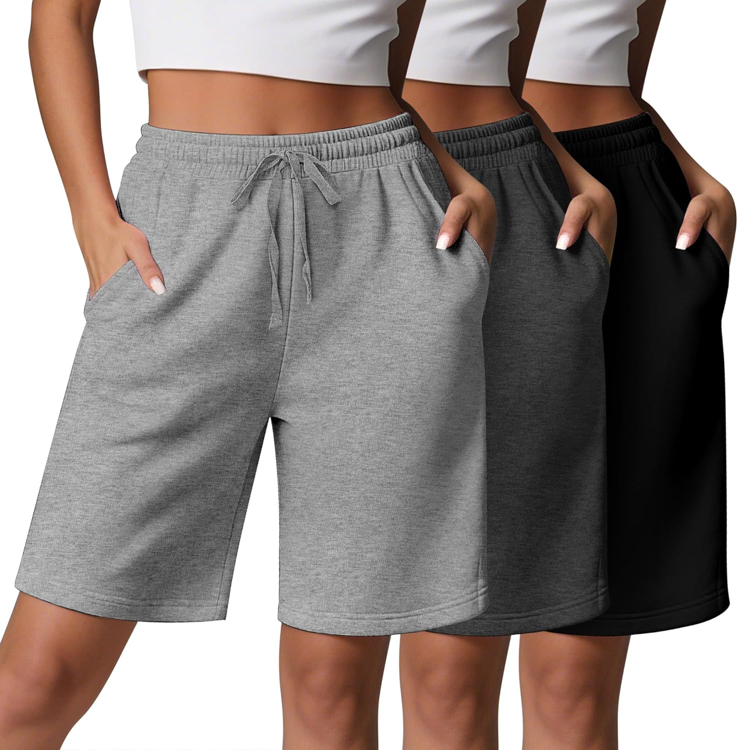3 Pcs Women Quick Dry Shorts High Waisted Bermuda Shorts for Yoga Athletic Drawstring with Pocket
