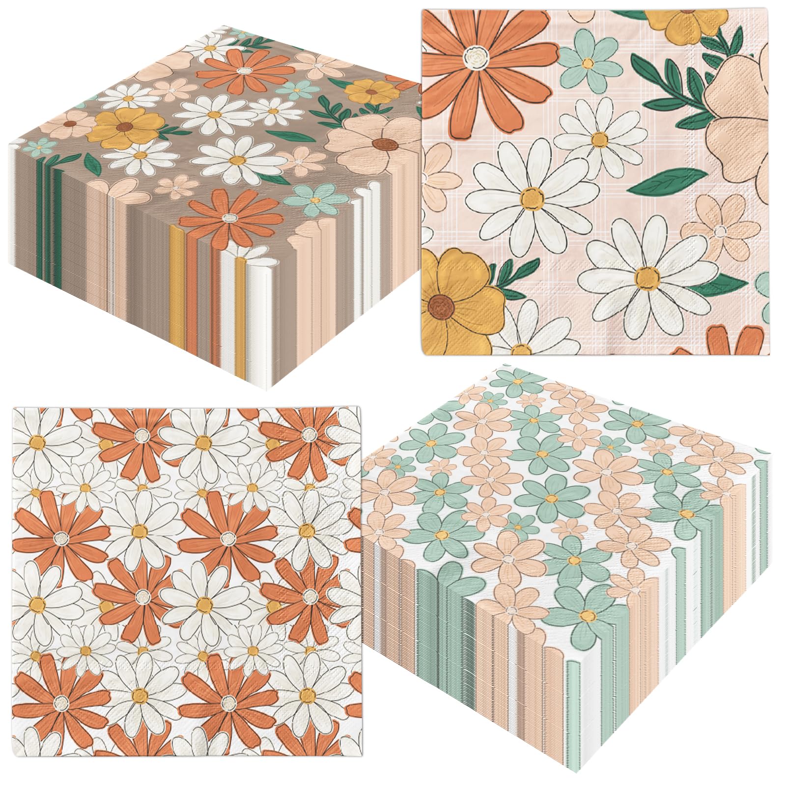 Boho Daisy Napkins,Vintage Floral Party Decorations 40pcs Boho Paper Napkins Vintage Flower Paper Napkins For Wildflower Bridal Shower Spring Summer Decorations
