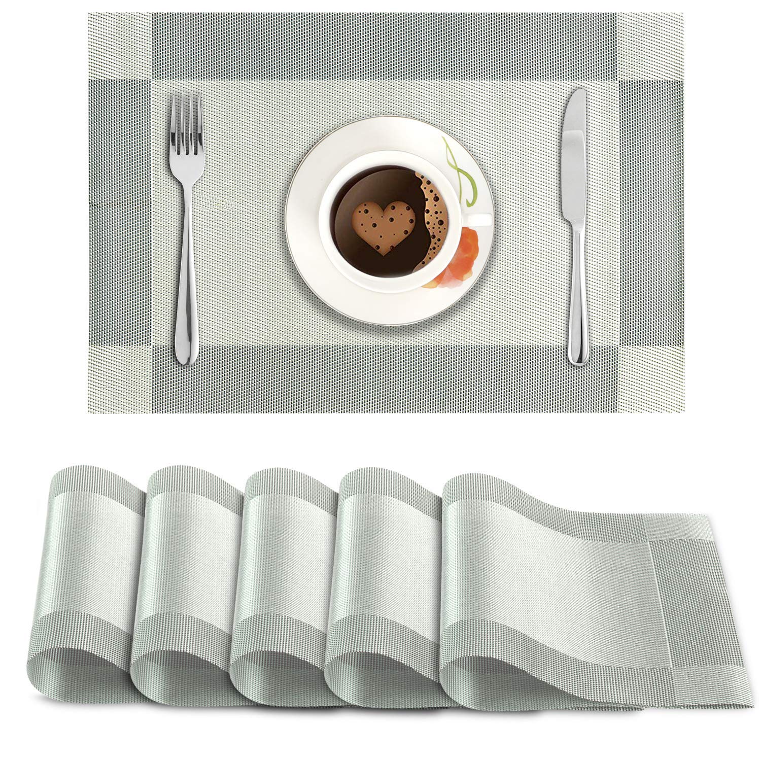HOKIPO Pvc Set Of 6 Mats For Dining Table - 45X30 Cm (Ar878, Polyvinyl Chloride), Grey