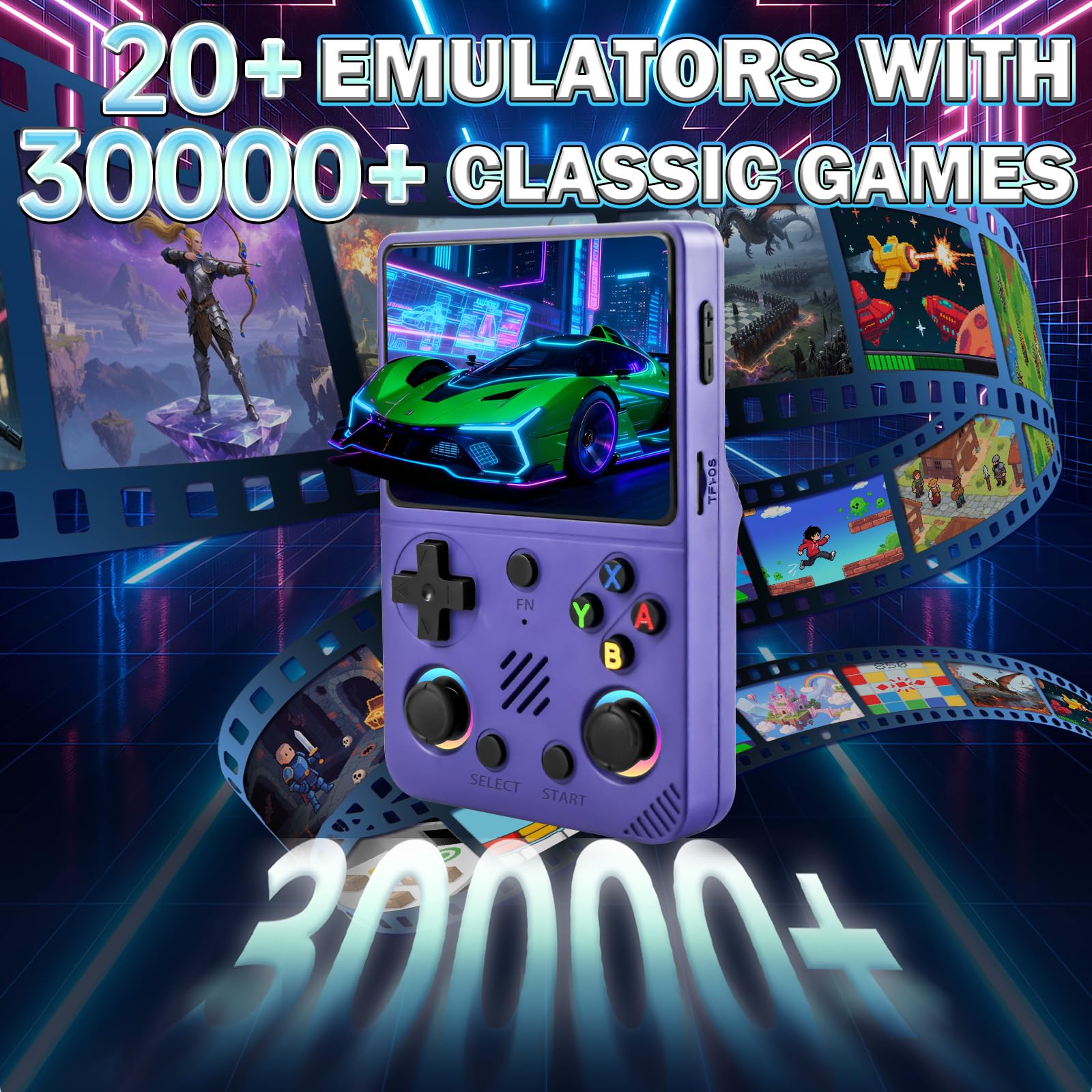 Forlarme RG36PRO Retro Video Game Console-Support 30000+ Classic Games,3.5"IPS Screen,Open Source System,64G TF card,3000mAh Battery,Portable Console for Teen or Partner - Gift for Christmas - Purple